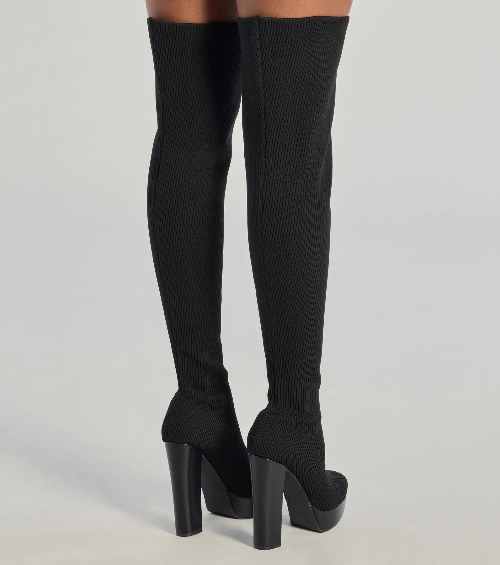 Ultimate Ribbed Knit Thigh-High Platform Boots - Slay in Style