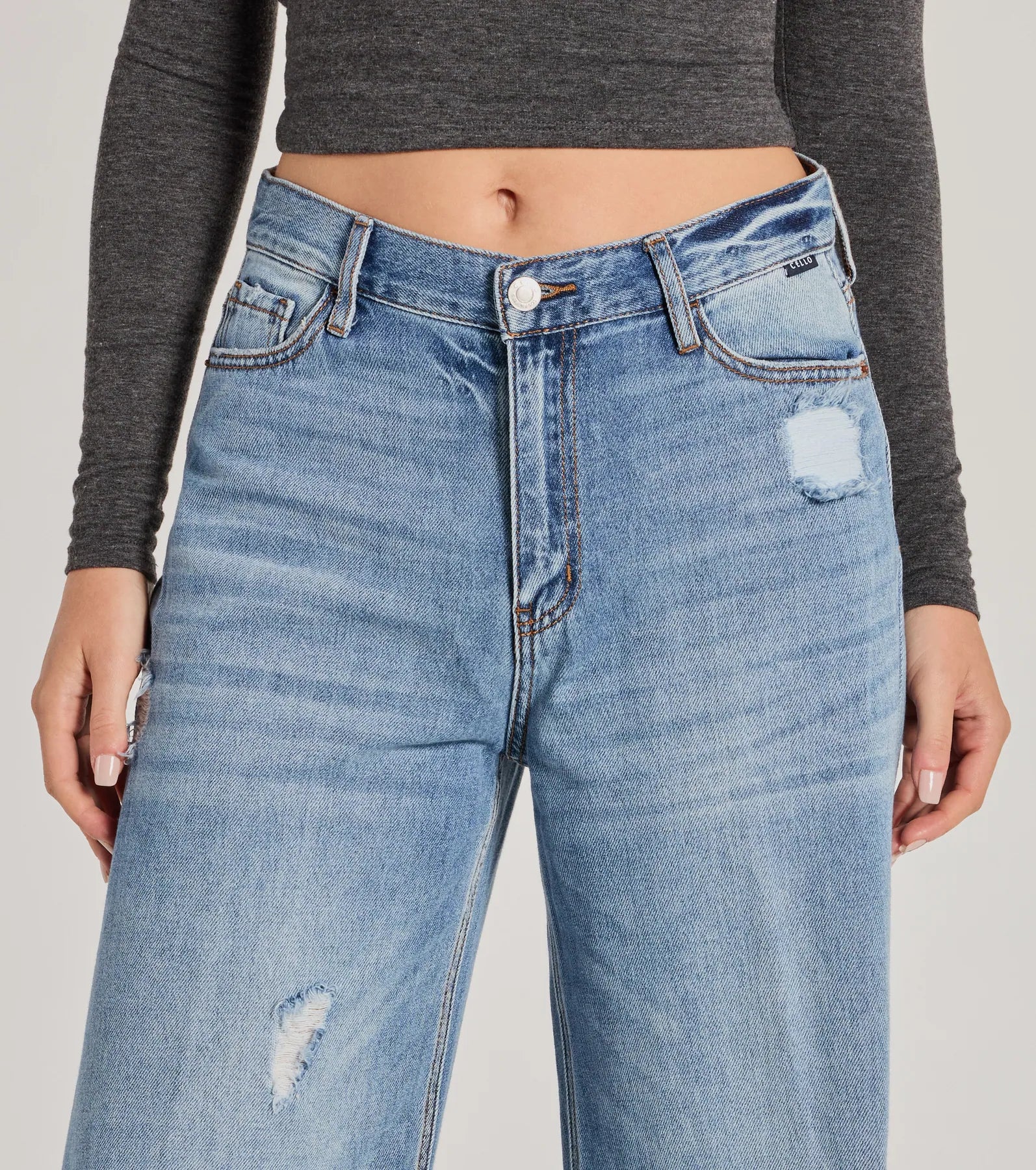 Ultimate Edgy Allure Wide-Leg Distressed Denim Jeans