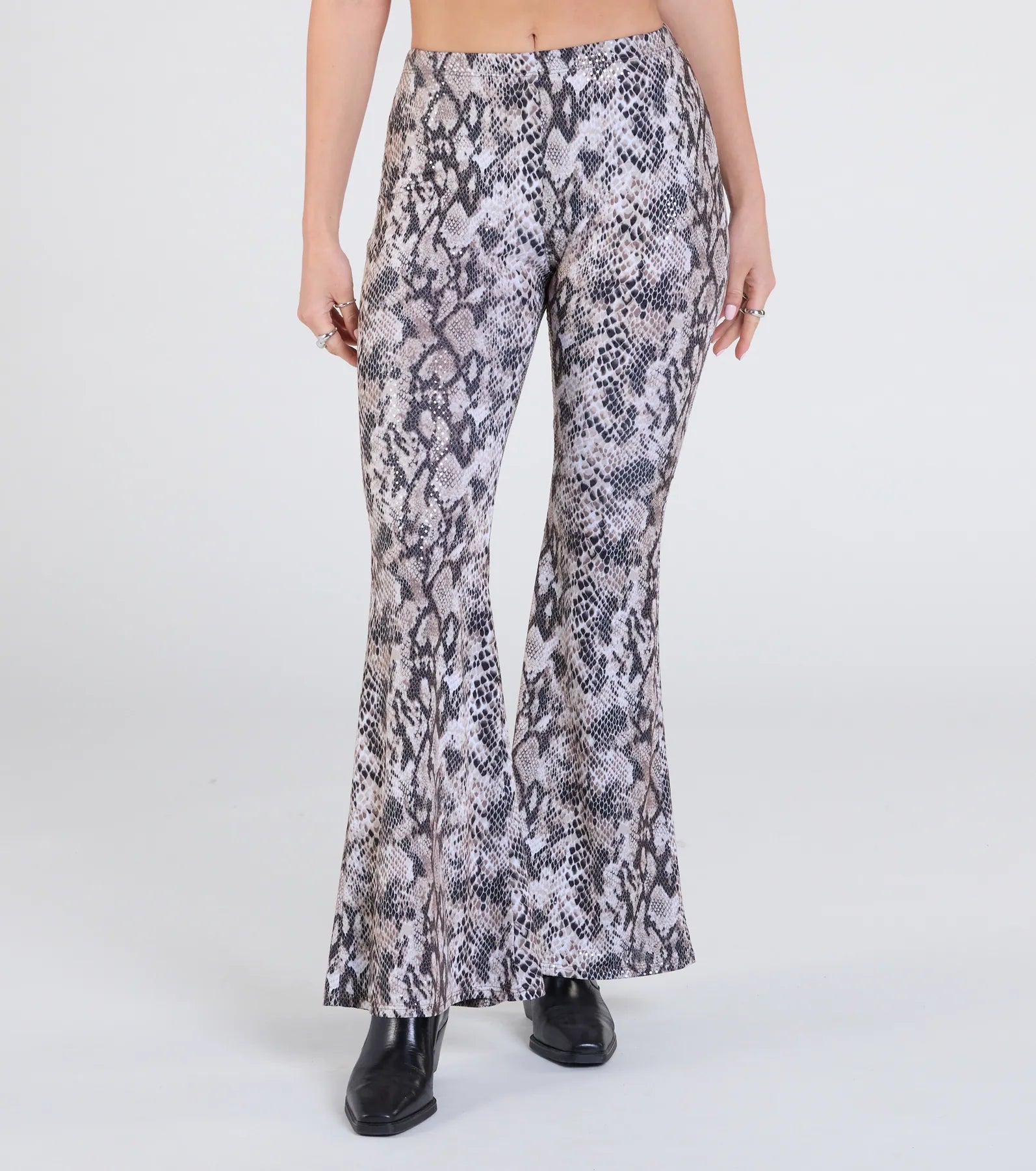 Premium Snake Print Sequin Flare Pants - Ultimate Statement Piece