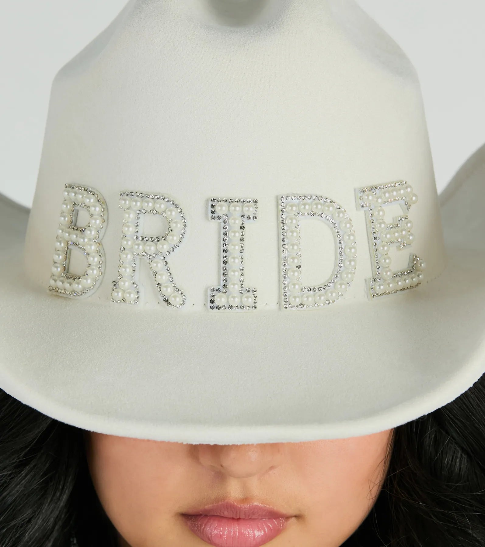 Ultimate Glamour Bride Cowboy Hat - Faux Pearl & Rhinestone Design