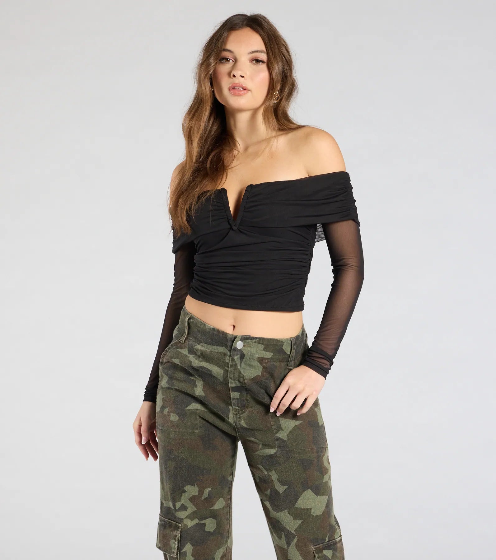 Ultimate Allure Off-The-Shoulder Mesh Crop Top