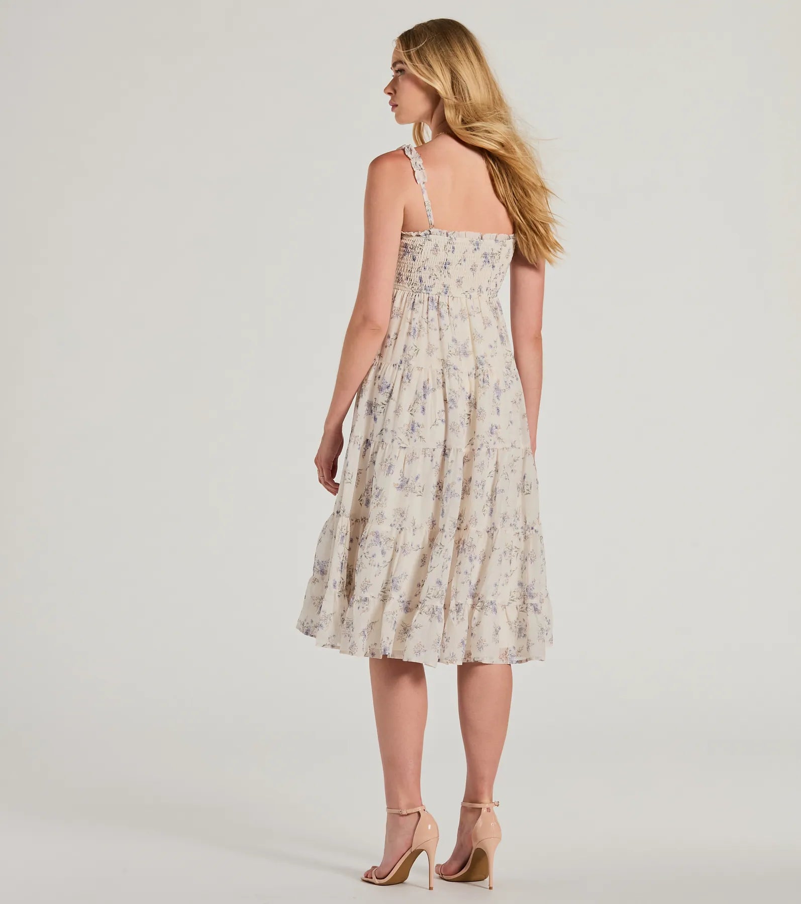 Premium Effortless Love Ruffled Floral Chiffon Midi Dress - Upgrade Your Summer Style