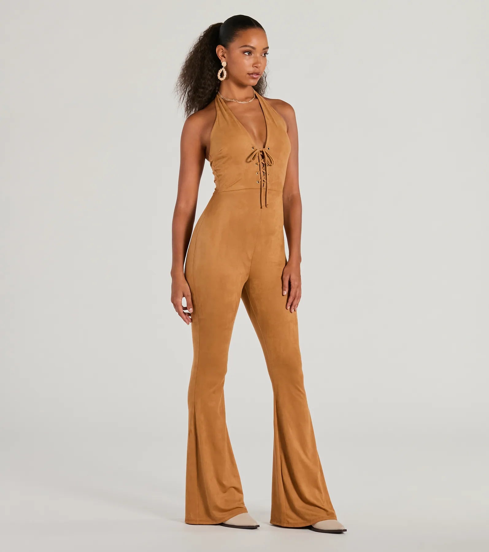 Ultimate Faux Suede Lace-Up Jumpsuit - Eyes On Me