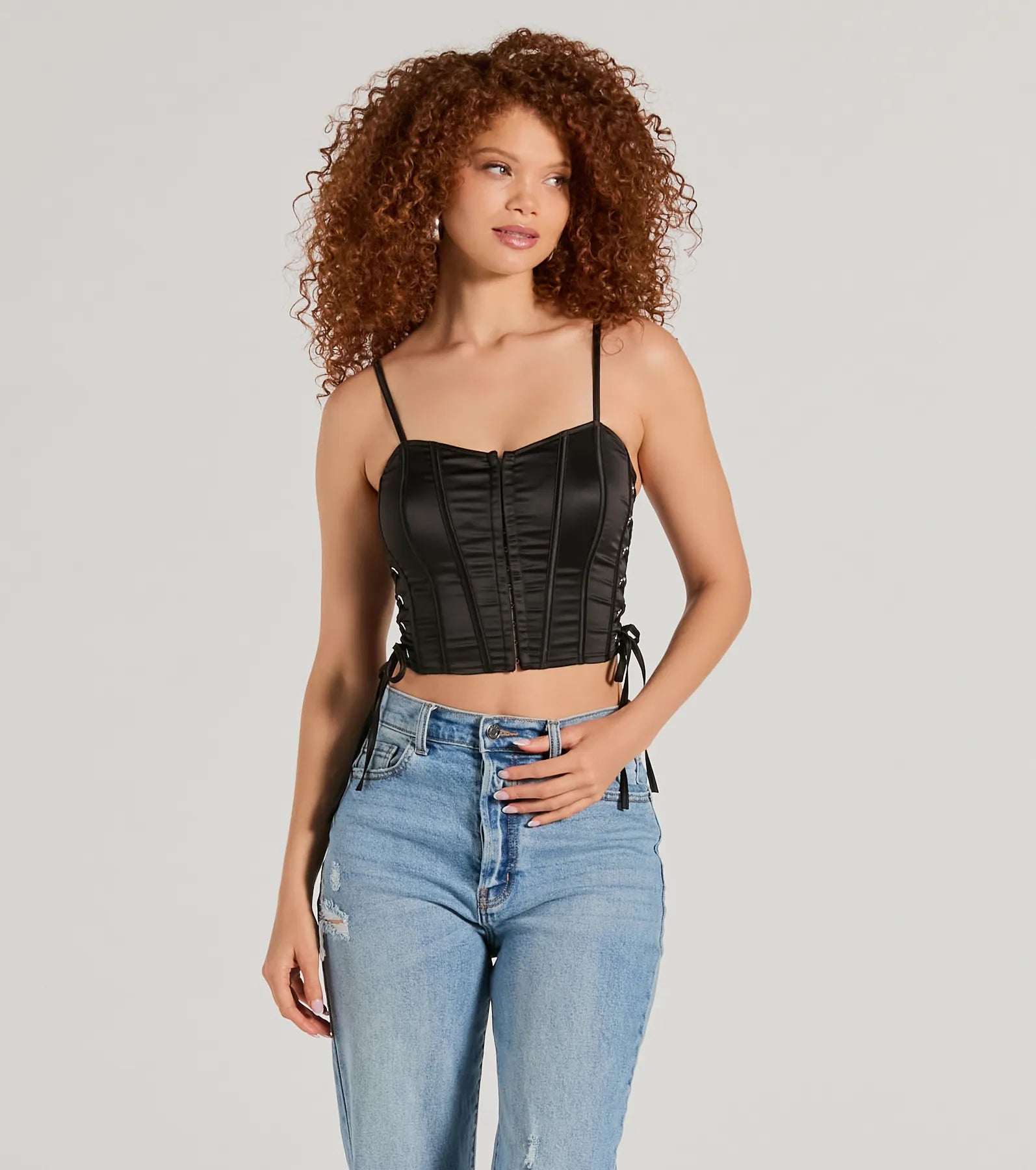 Ultimate Love It Lace-Up Satin Cropped Corset Top