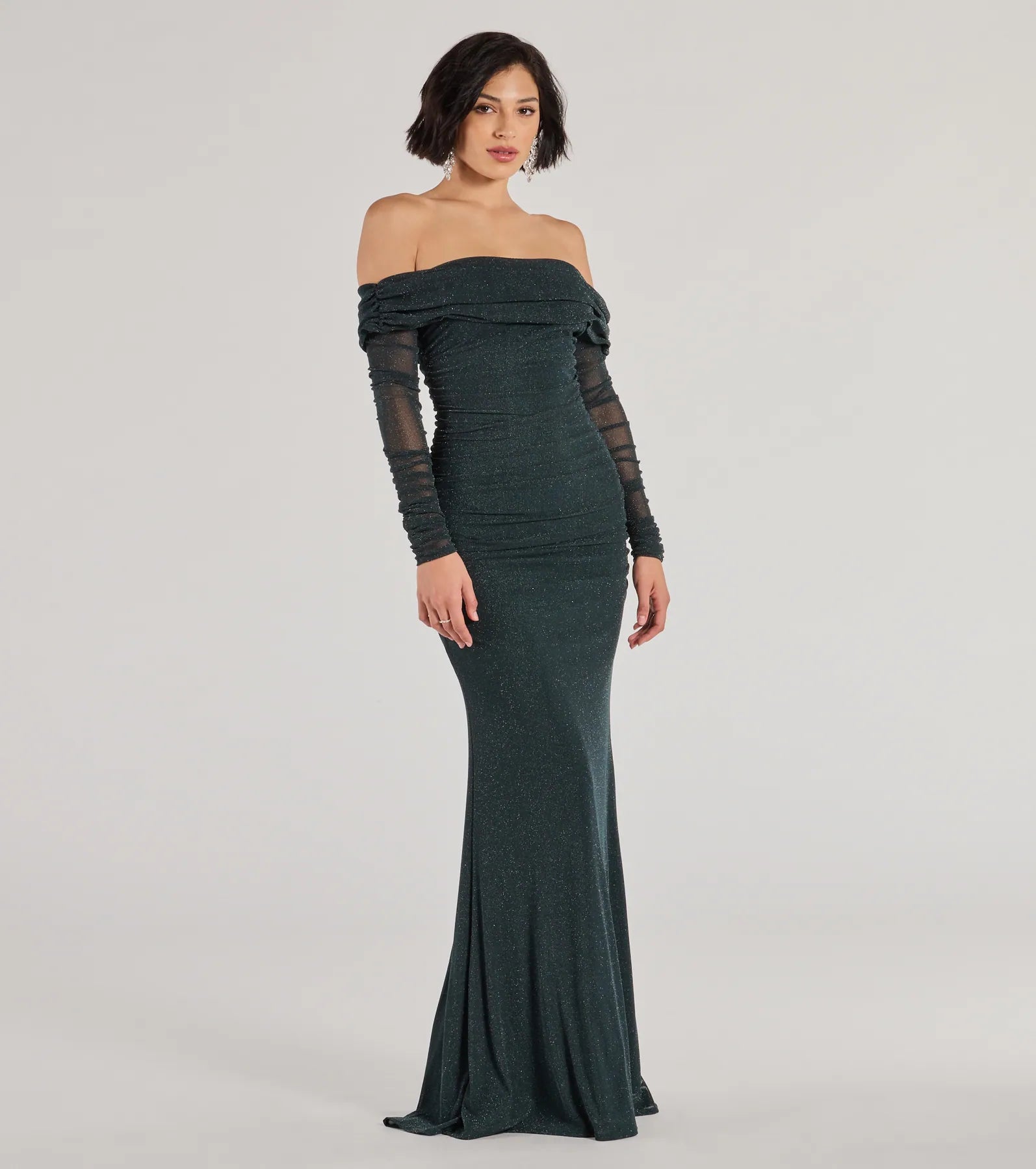 Premium Glitter Mermaid Gown - Off The Shoulder Elegance