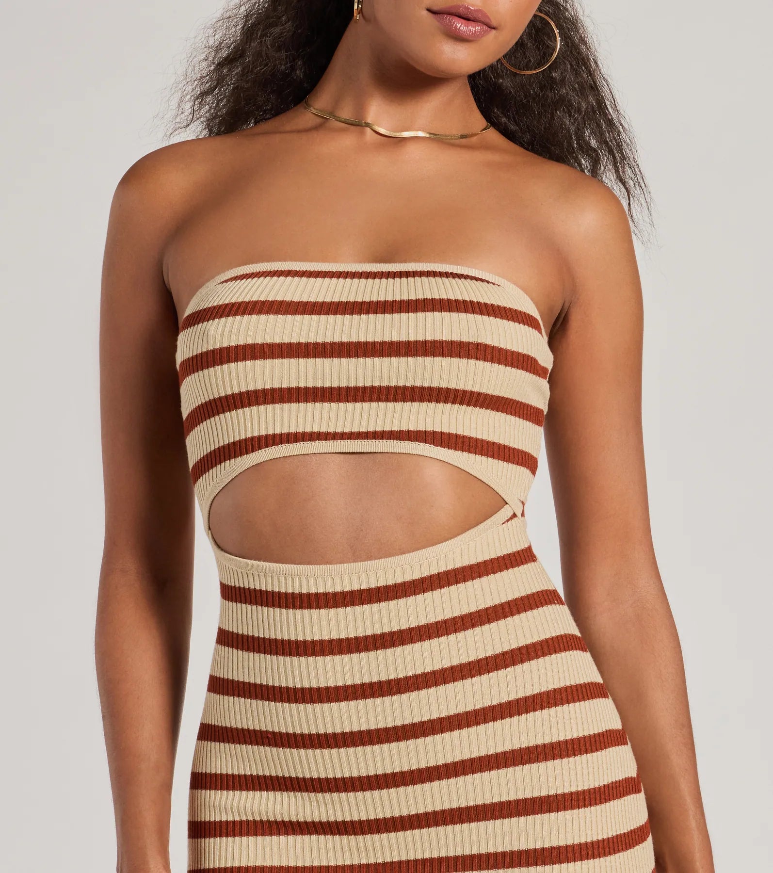 Ultimate Strapless Striped Ribbed Knit Midi Dress - Bold & Comfortable