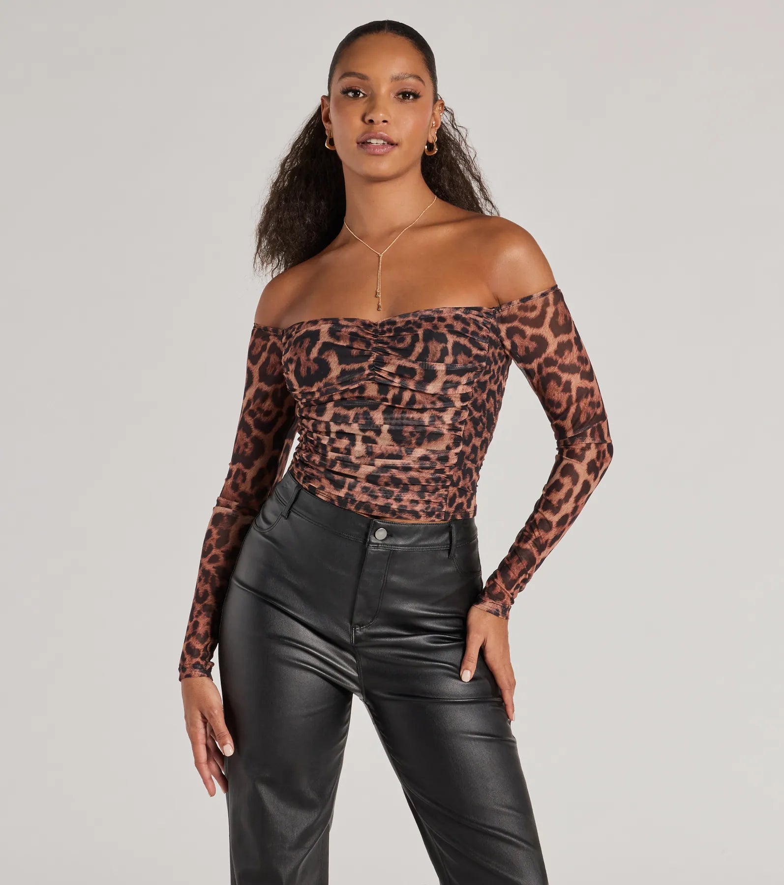 Ultimate Sultry Leopard Print Mesh Off-The-Shoulder Top