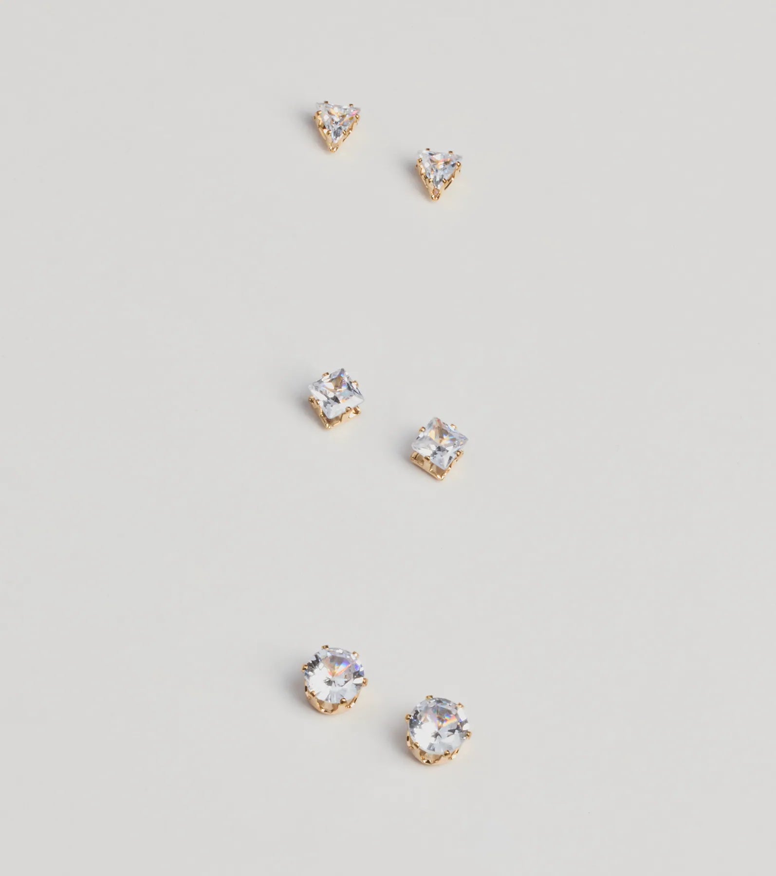 Premium Cubic Zirconia Stud Earrings Trio Set