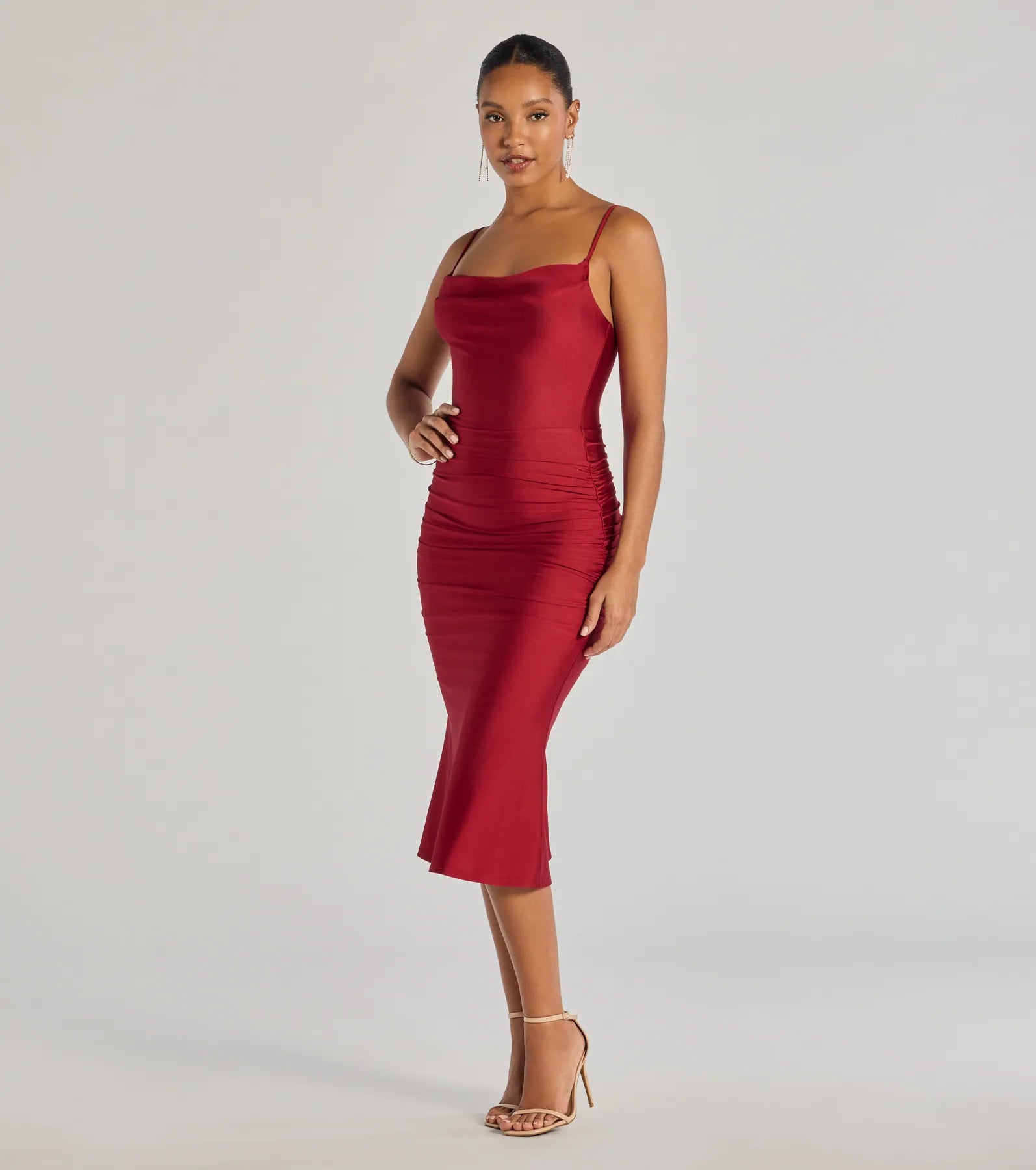 Ultimate Silhouette Ruched Knit Midi Dress - Premium Stretch Fit