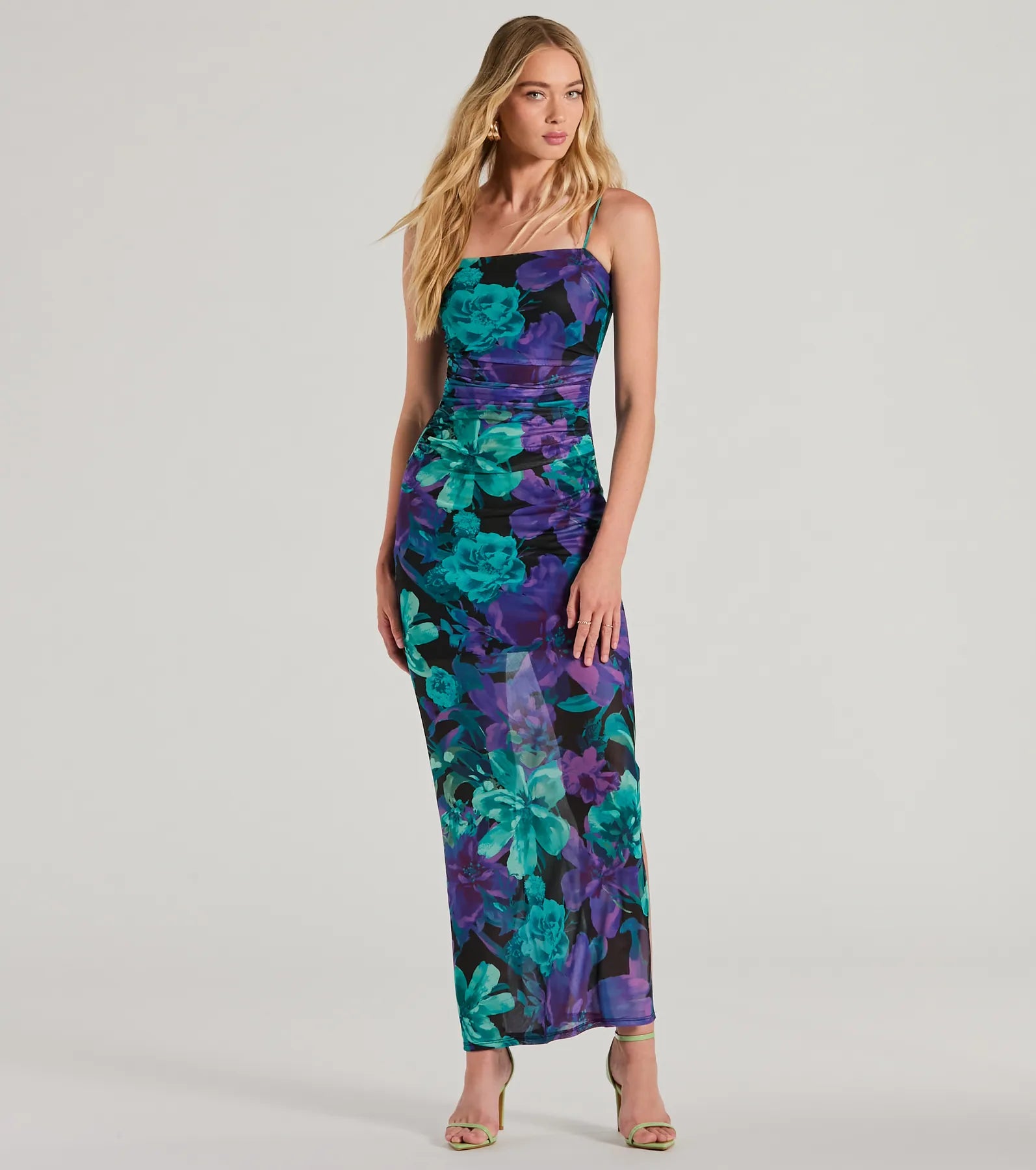 Ultimate Vacay Mode Tropical Floral Mesh Maxi Dress