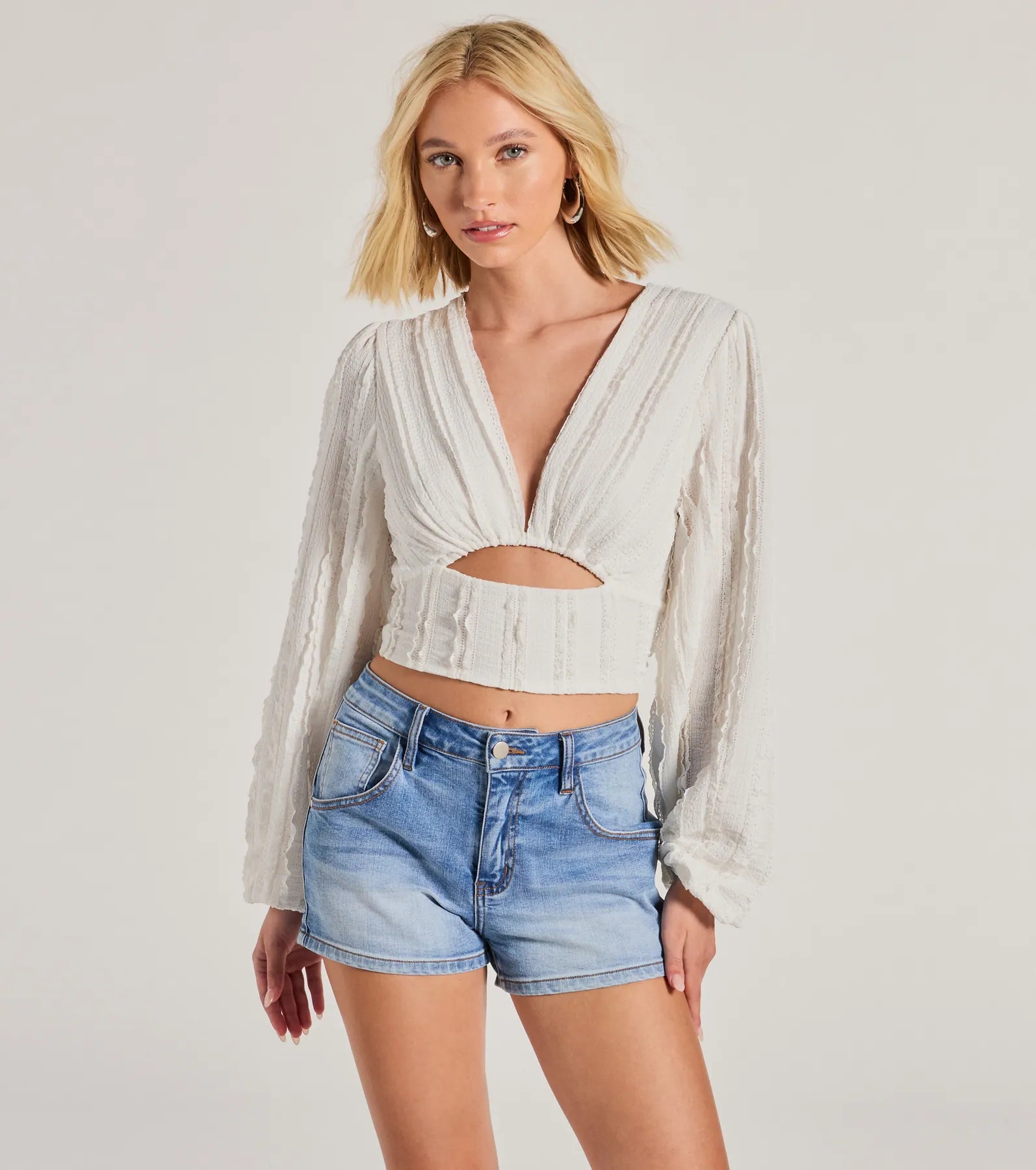 Premium Romance Awaits Long Sleeve Ruffle Lace Crop Top - Boho Chic Summer Essential