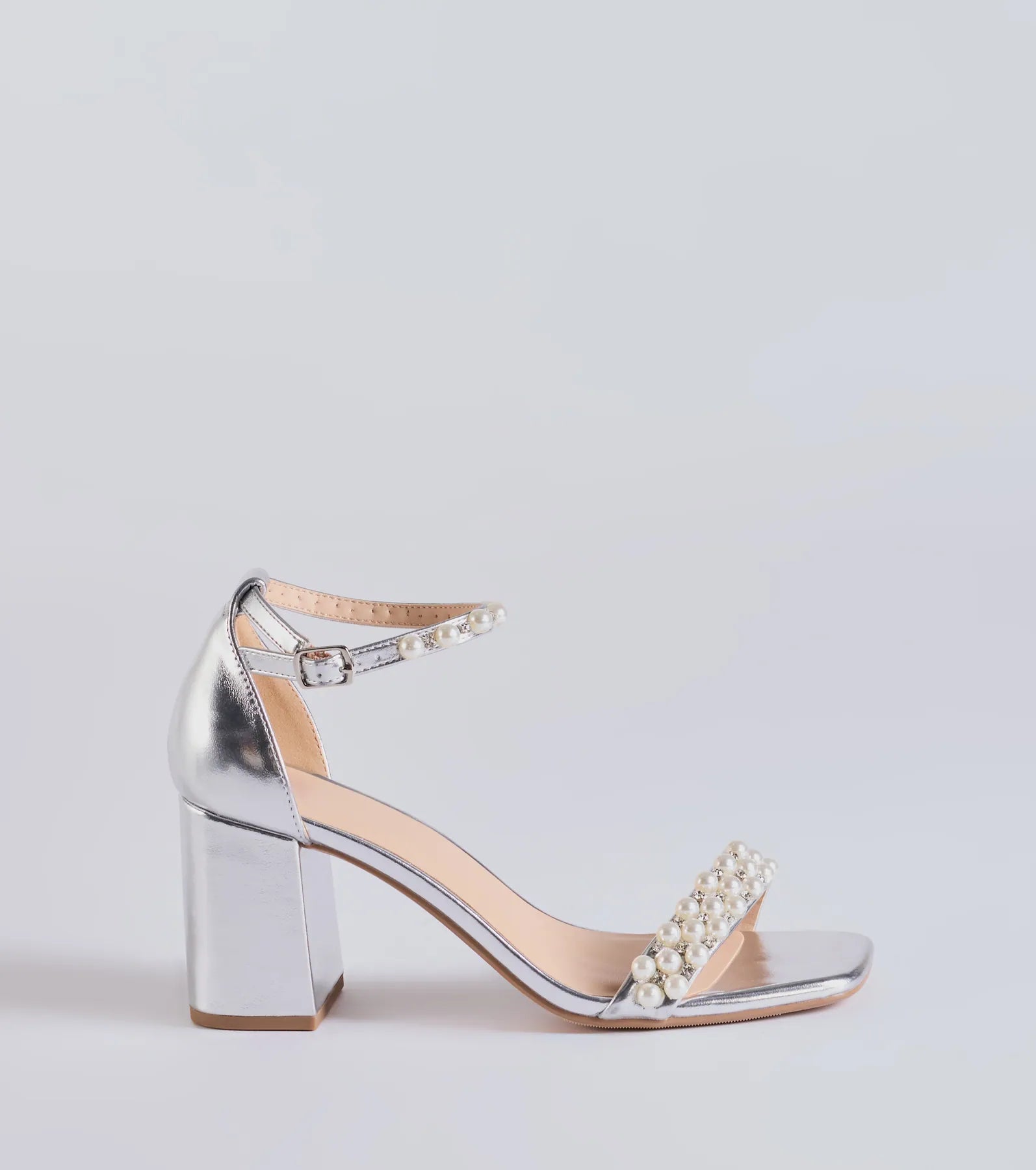 Premium Gleaming Radiance Metallic Block Heels with Faux Pearls