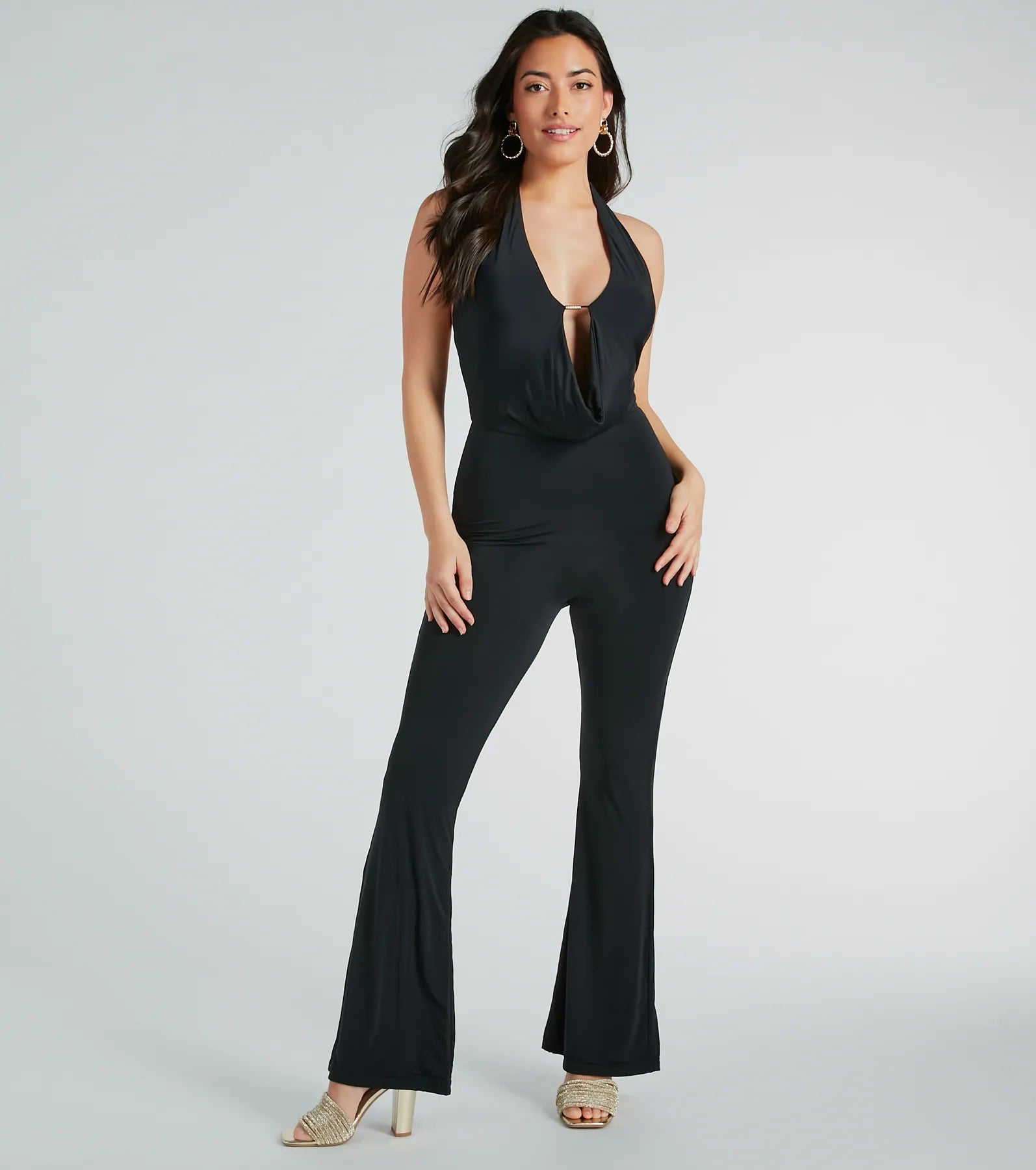 Ultimate Glam Halter Plunge Jumpsuit - Sleek & Chic