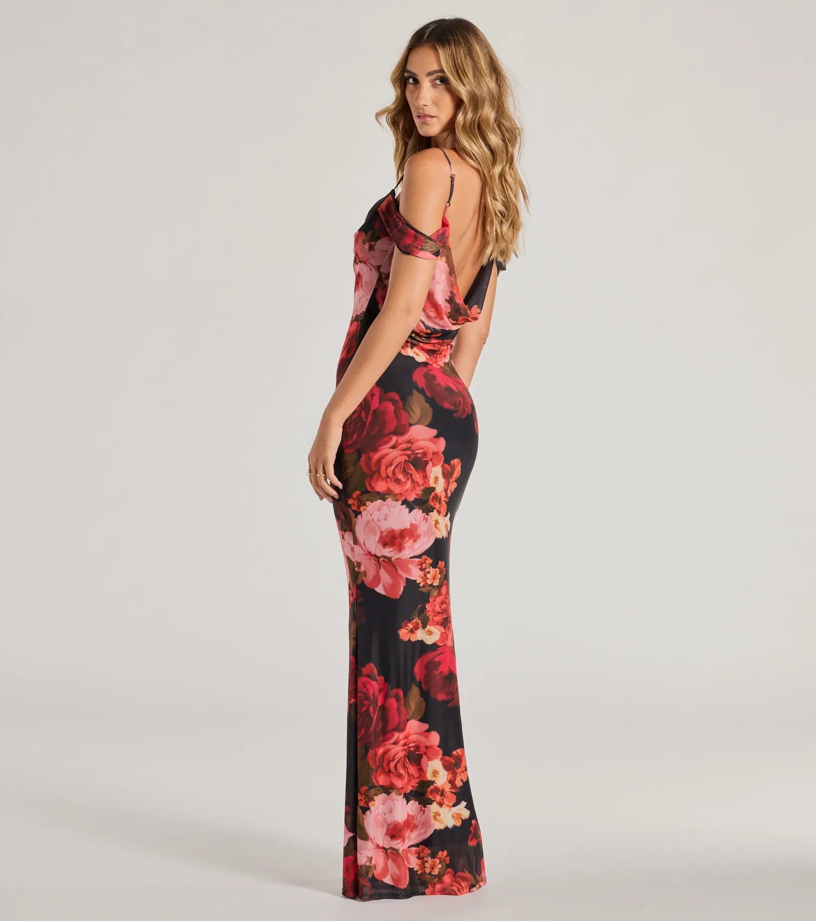 Premium Francie Floral Formal Dress - Elegant Cold Shoulder Design