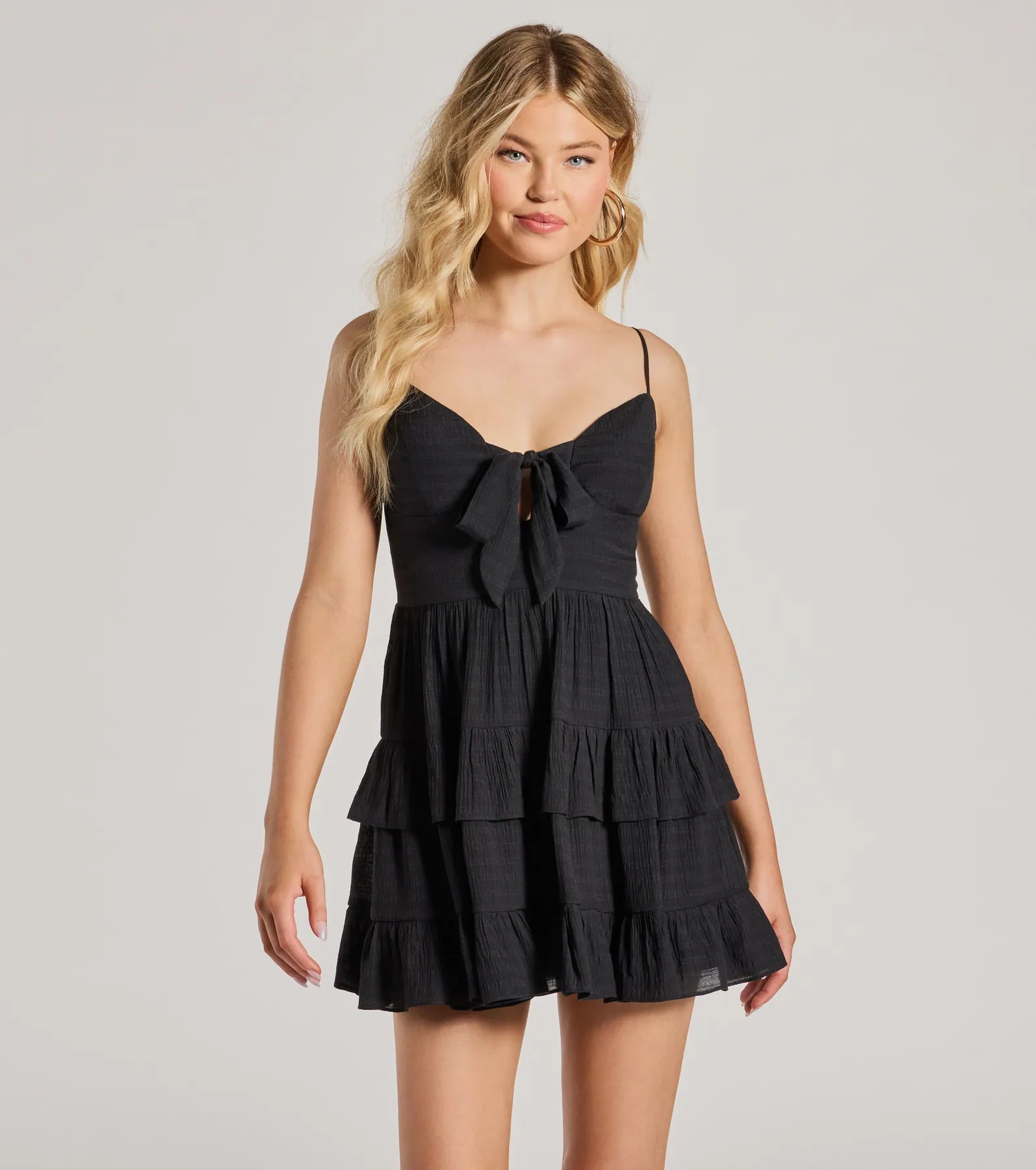 Ultimate Charm Tie-Front Ruffled Skater Dress