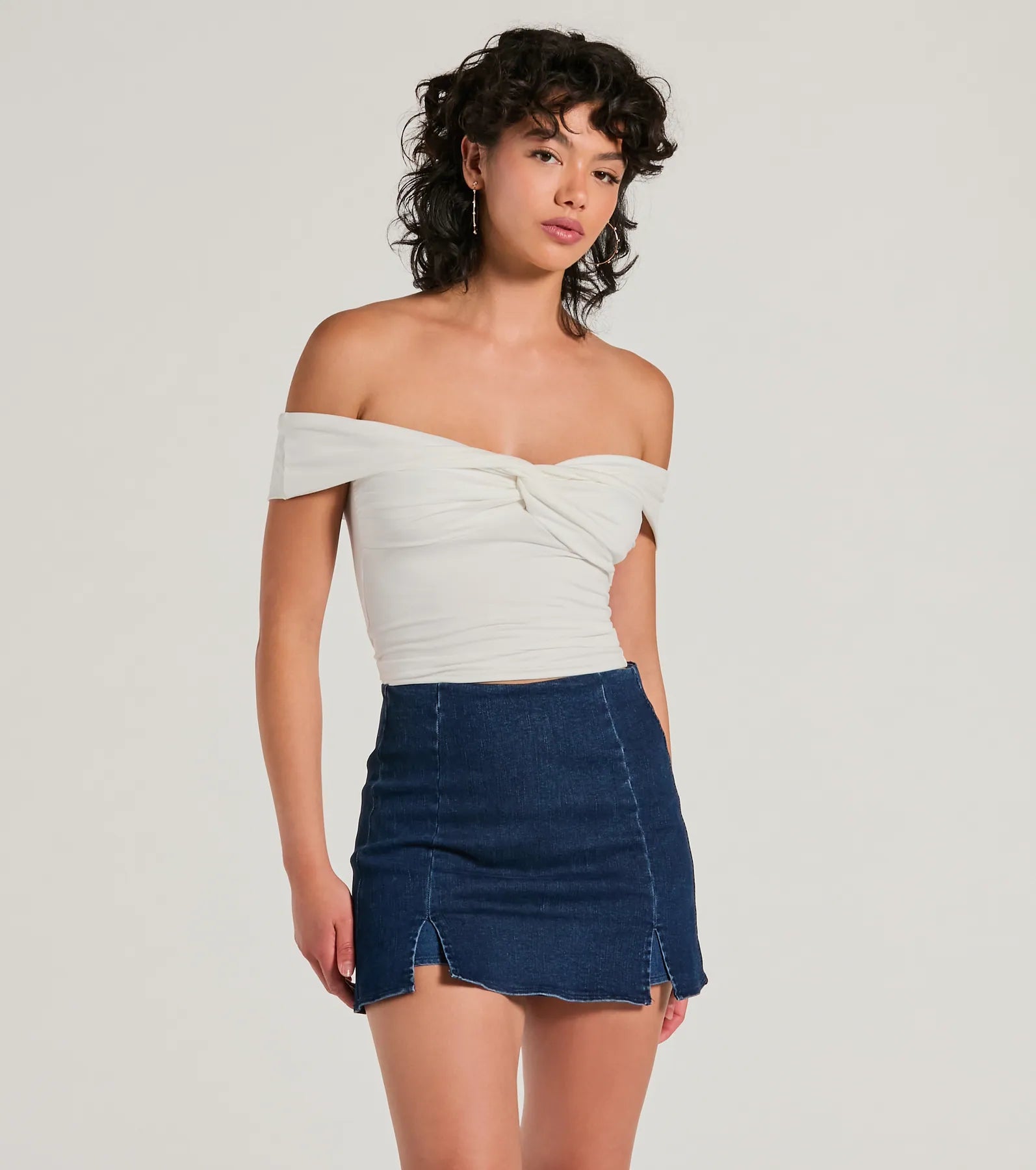 Ultimate Trendy Twist-Front Off-The-Shoulder Crop Top