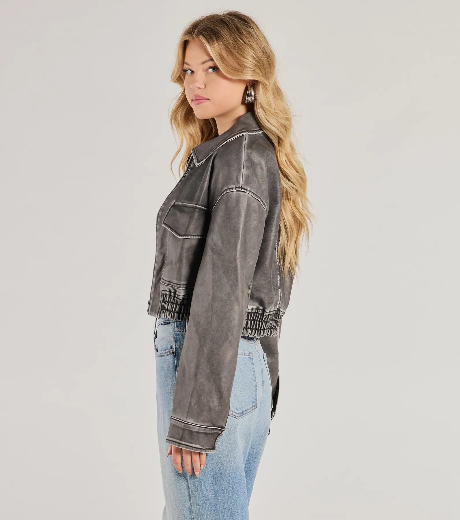 Ultimate Edgy Attitude Distressed Faux Leather Jacket