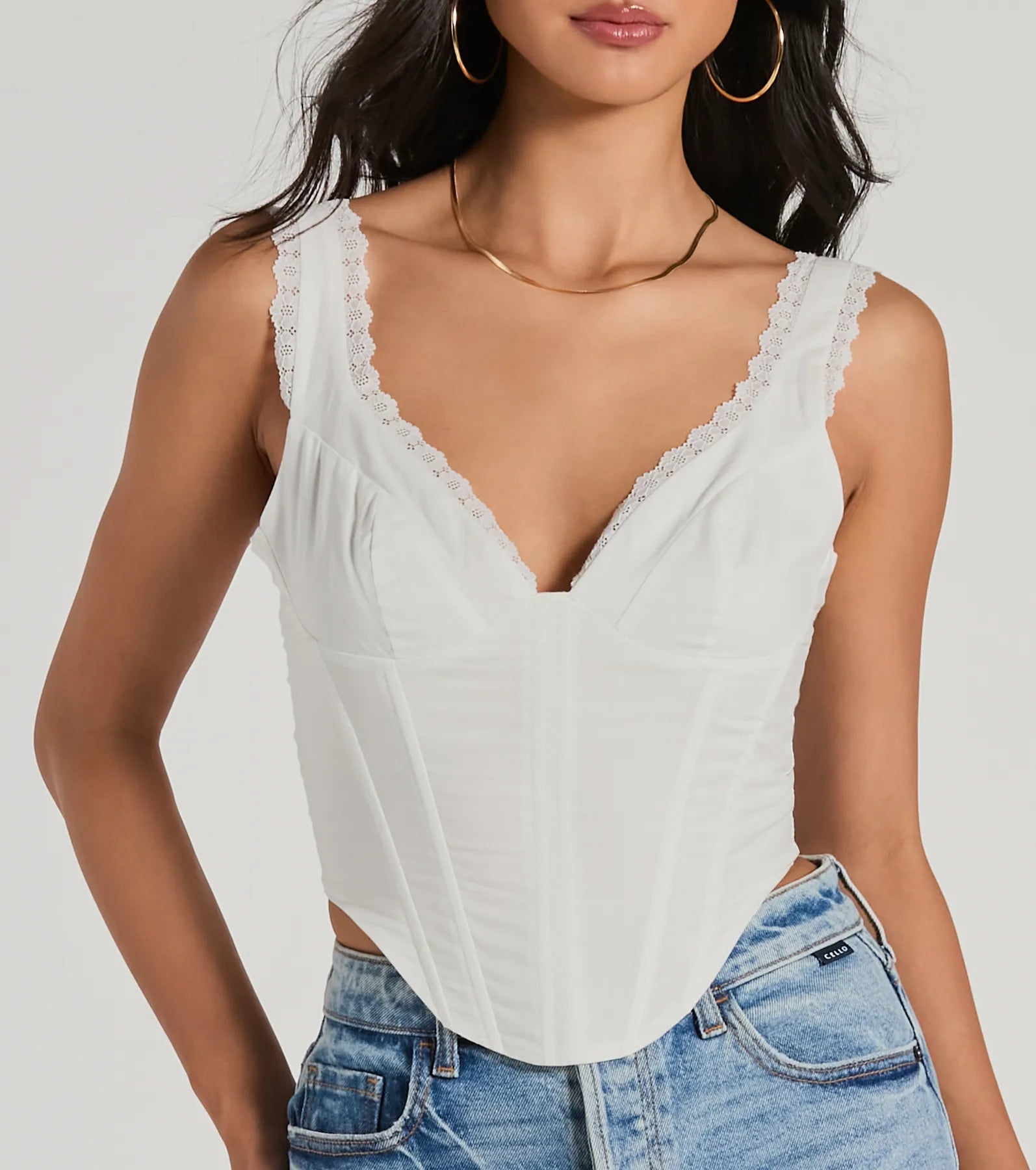 Ultimate Angelic Cutie V-Neck Corset Top - Premium Lace Trim Design