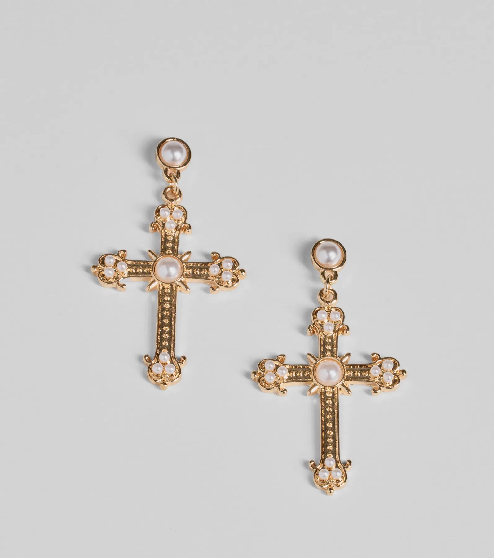 Premium Faux Pearl Cross Earrings – Blessed All Day Collection