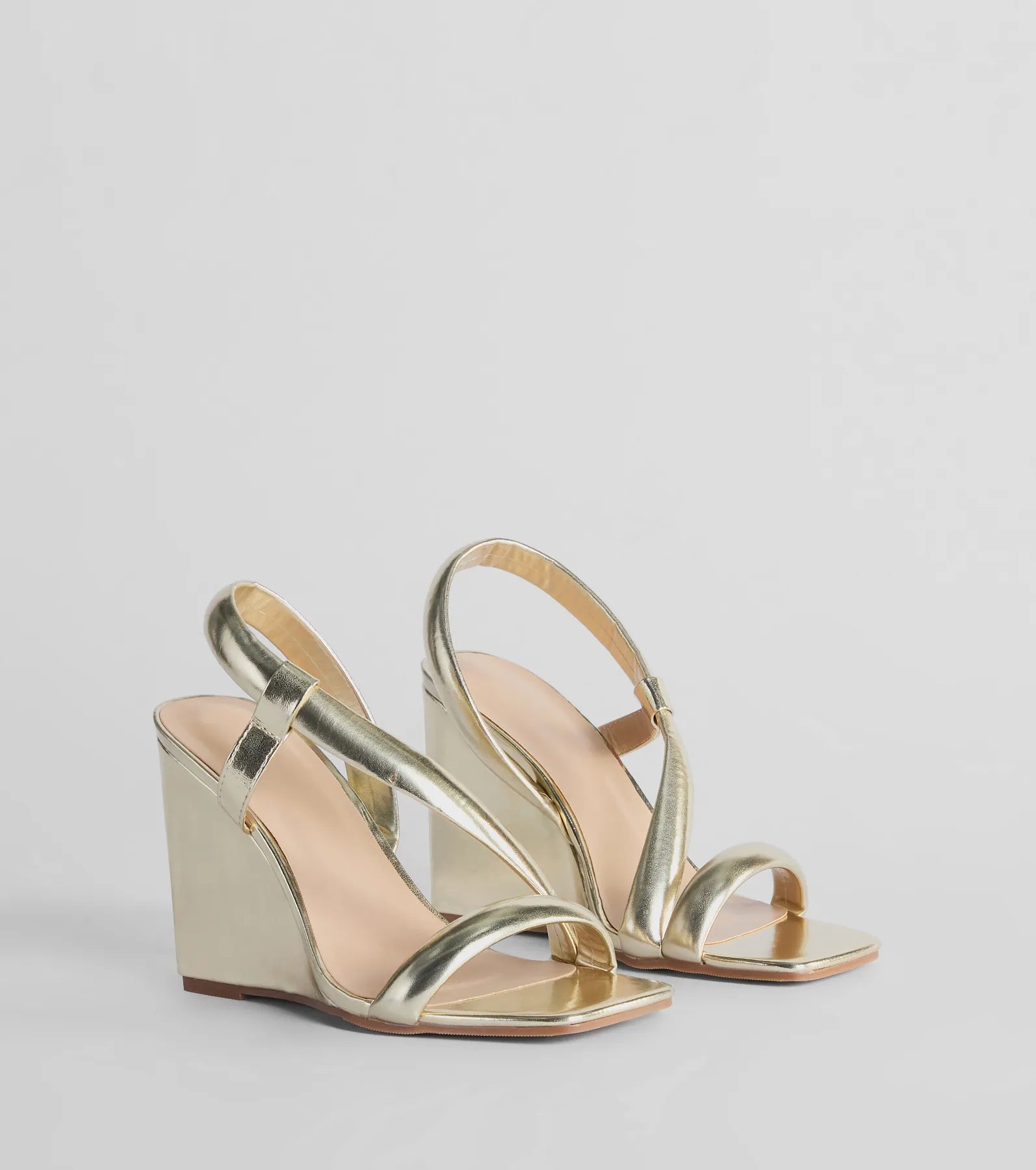 Premium Glam Metallic Wedge Sandals - Strappy Faux Leather