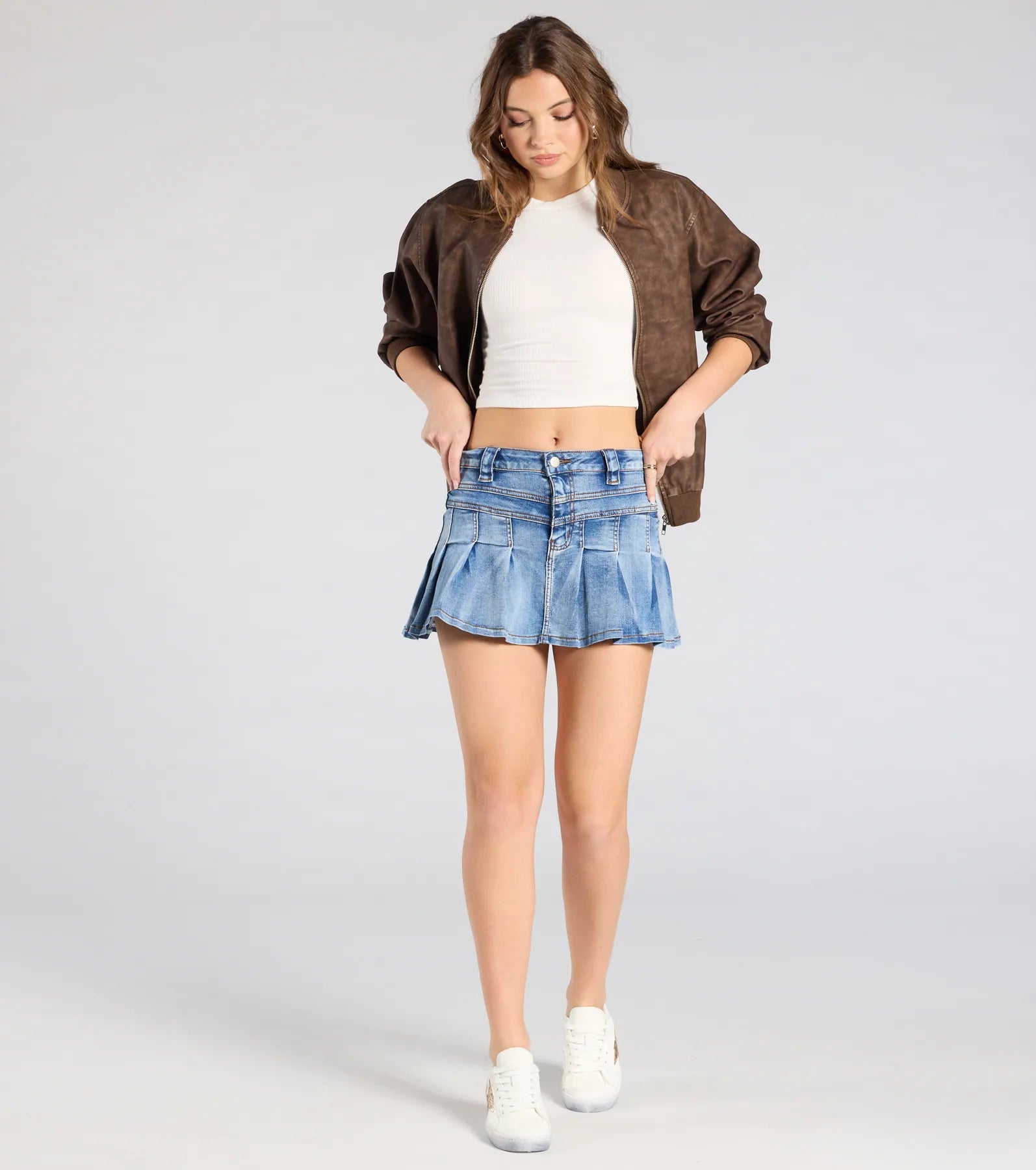 Ultimate Mid-Rise Pleated Denim Mini Skirt - So Perfect Collection