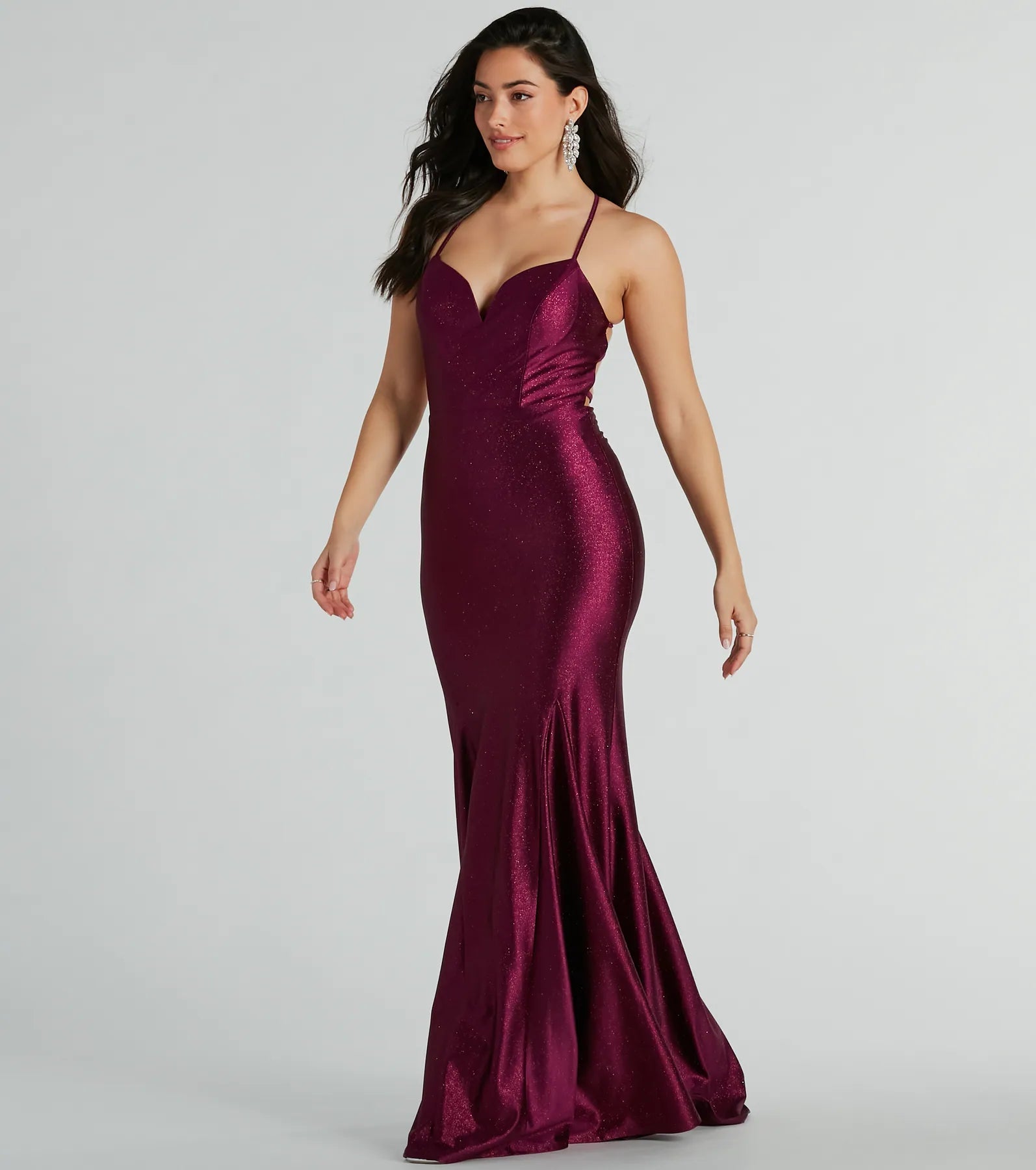 Premium Mindy Strappy Back Mermaid Satin Glitter Dress - Ultimate Elegance