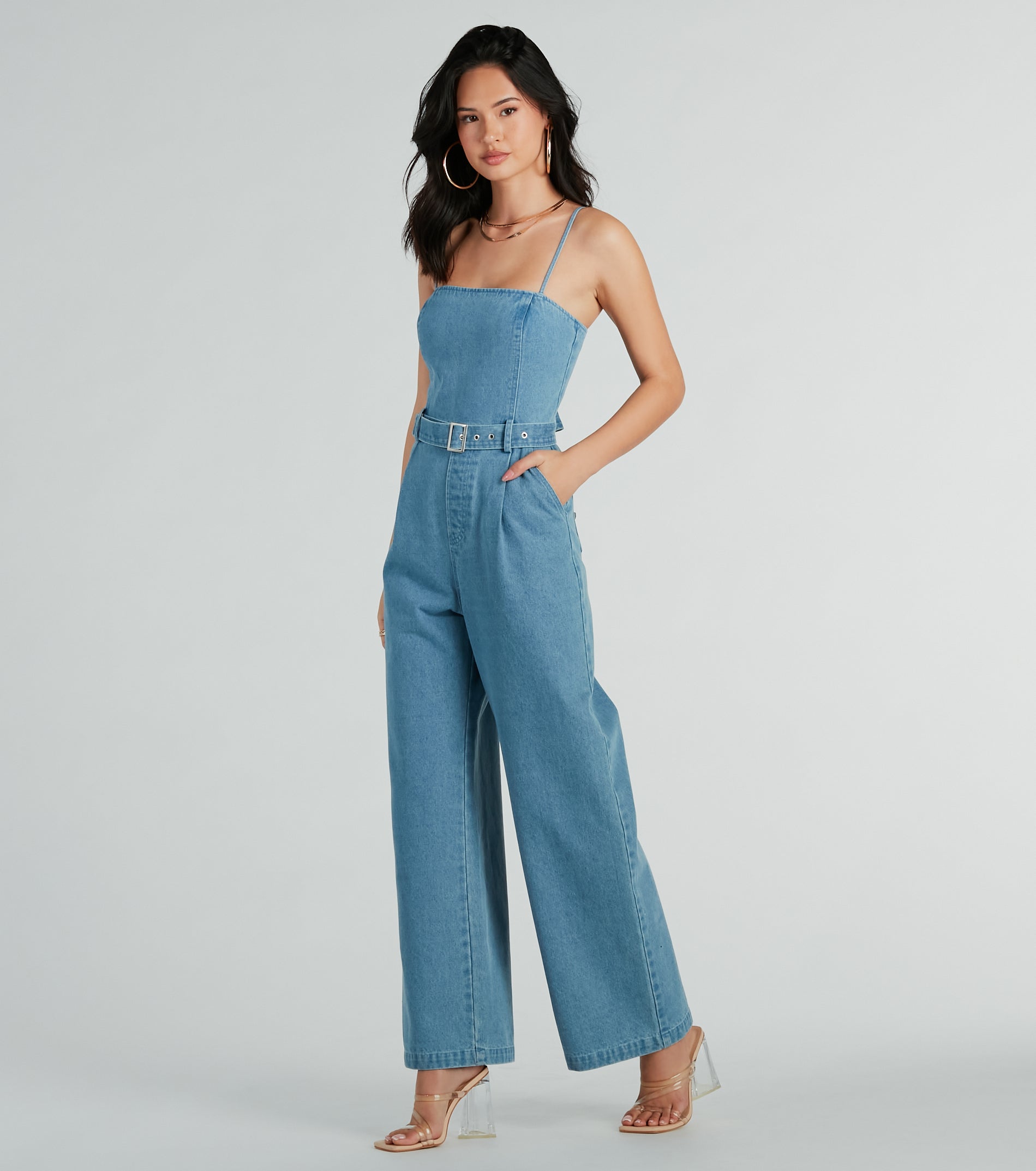 Ultimate Style Goals: Premium Belted Wide-Leg Denim Jumpsuit