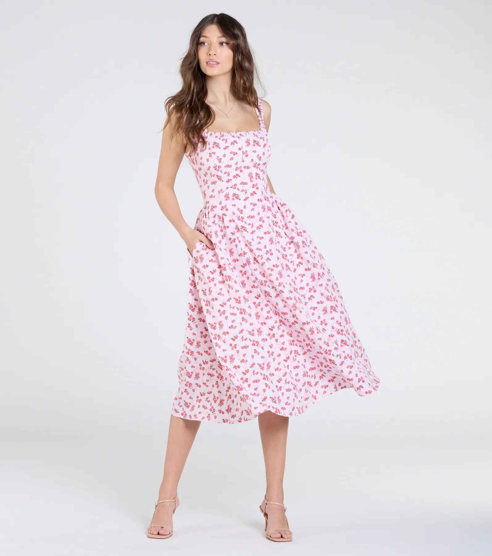 Ultimate Sunshine Charm Rose Floral A-Line Midi Dress