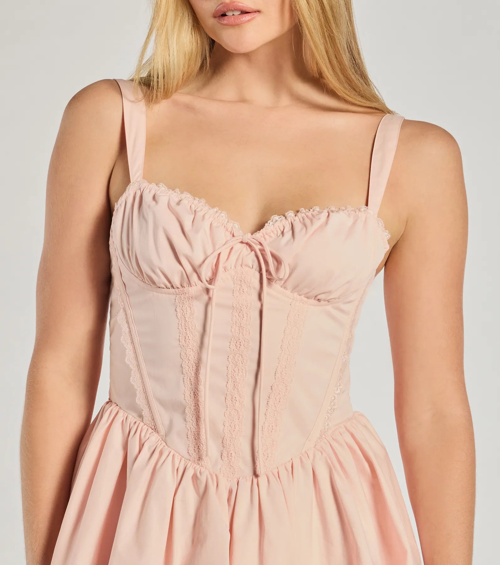 Ultimate Adorably Mine Corset Lace Trim Skater Dress - Cottagecore Style