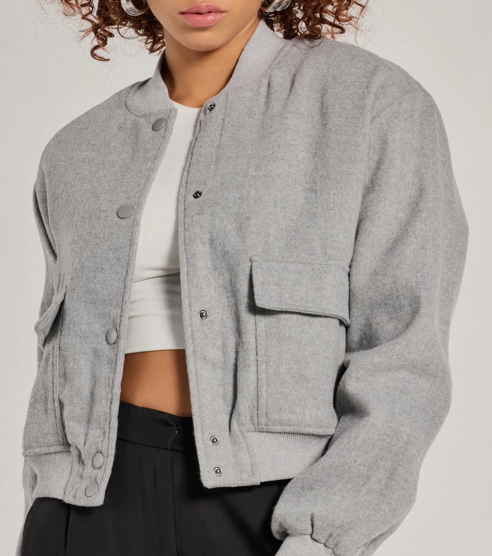 Premium Cool Girl Energy Faux Wool Bomber Jacket