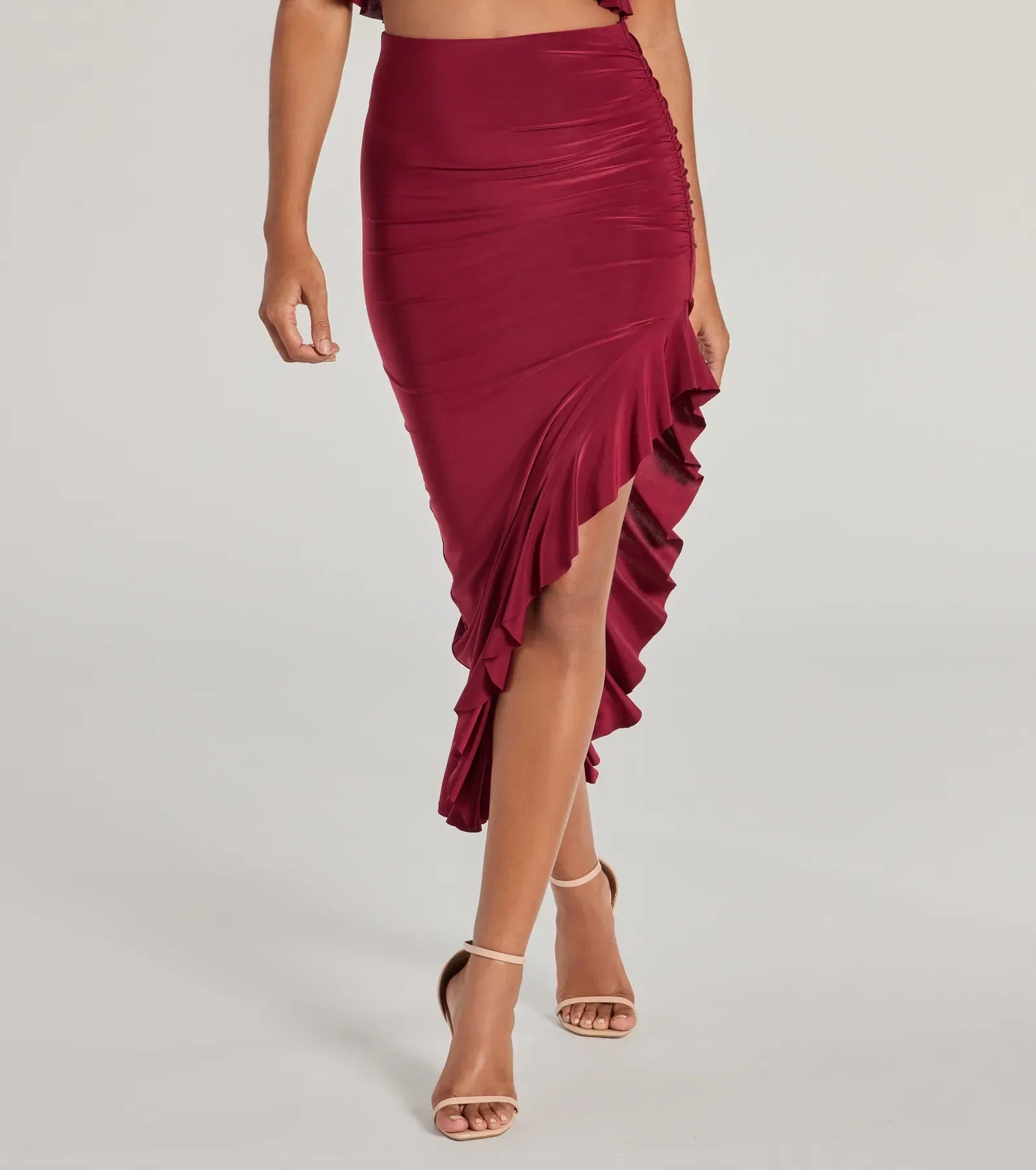 Ultimate Flirty Moves Ruffled Slit Knit Midi Skirt