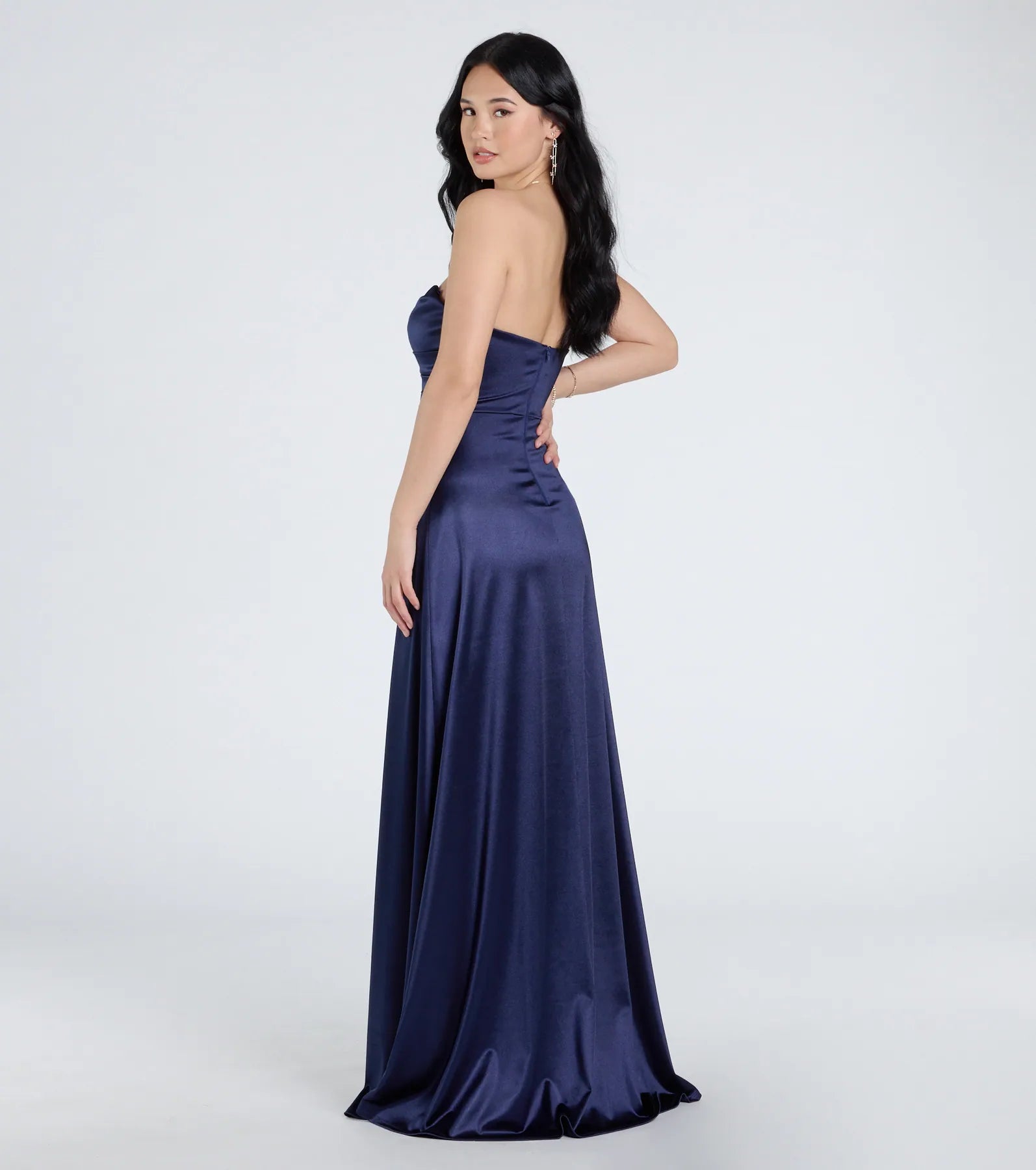 Ultimate Alison Strapless Satin A-Line Formal Dress with High Slit