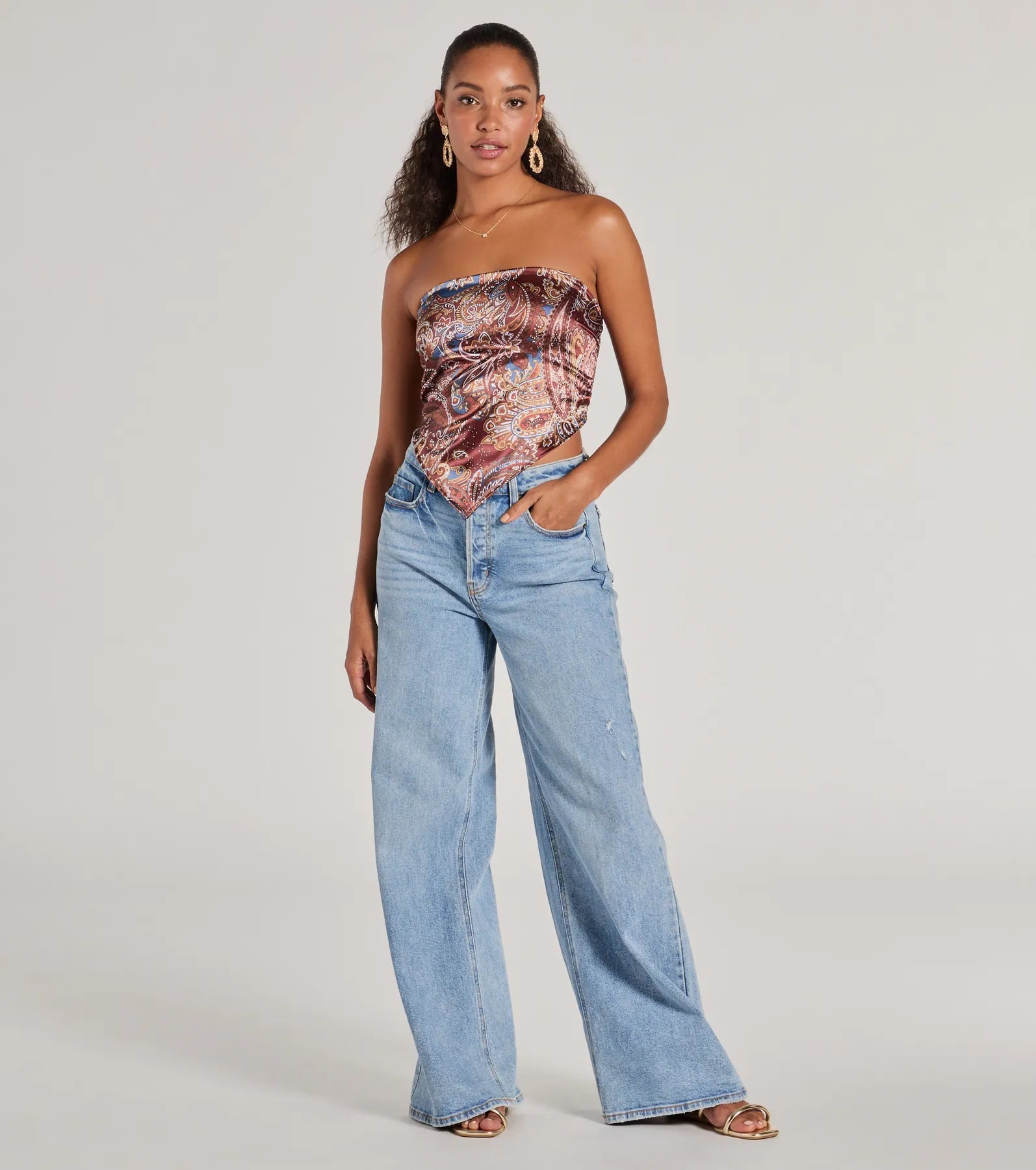 Ultimate Sangria Sunset Paisley Satin Crop Top