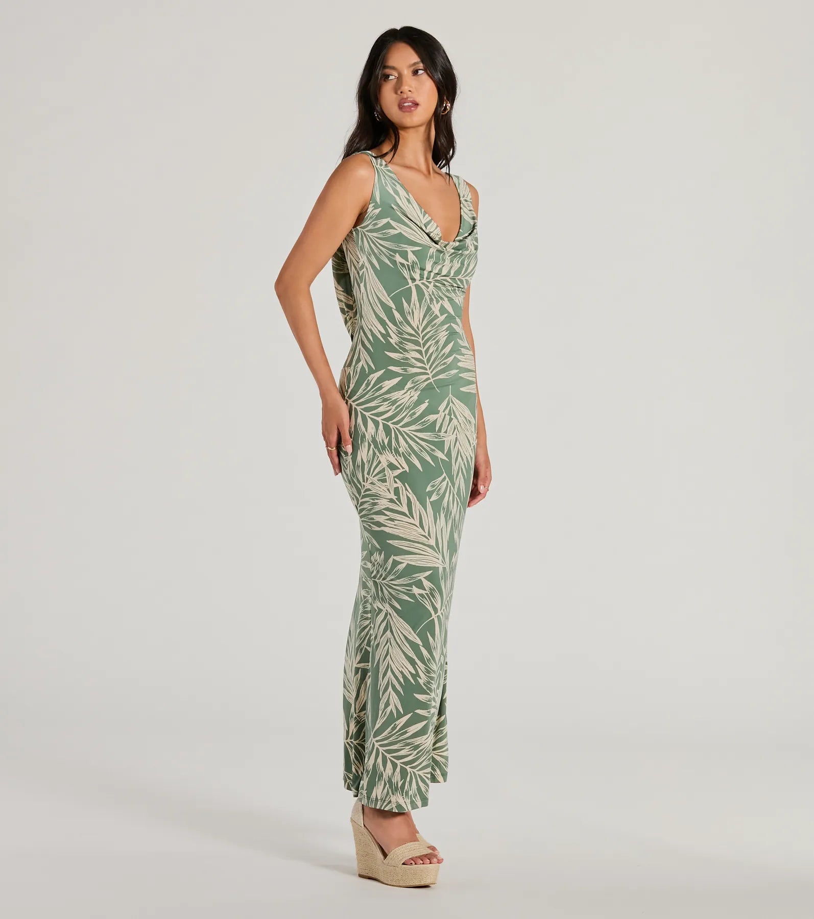 Ultimate Tropical Escape Cowl Neck Maxi Dress