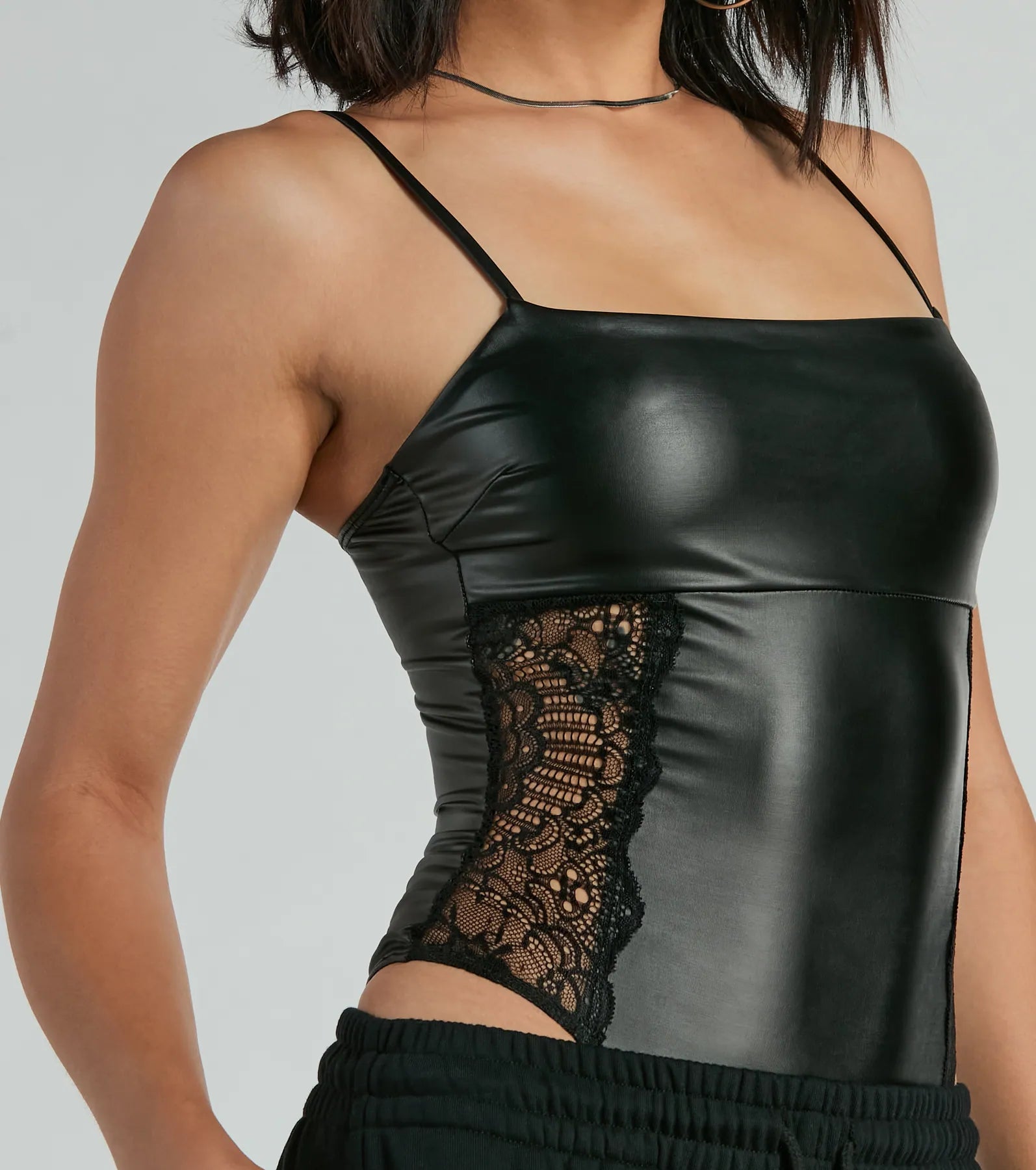 Ultimate Edge Faux Leather Lace Bodysuit