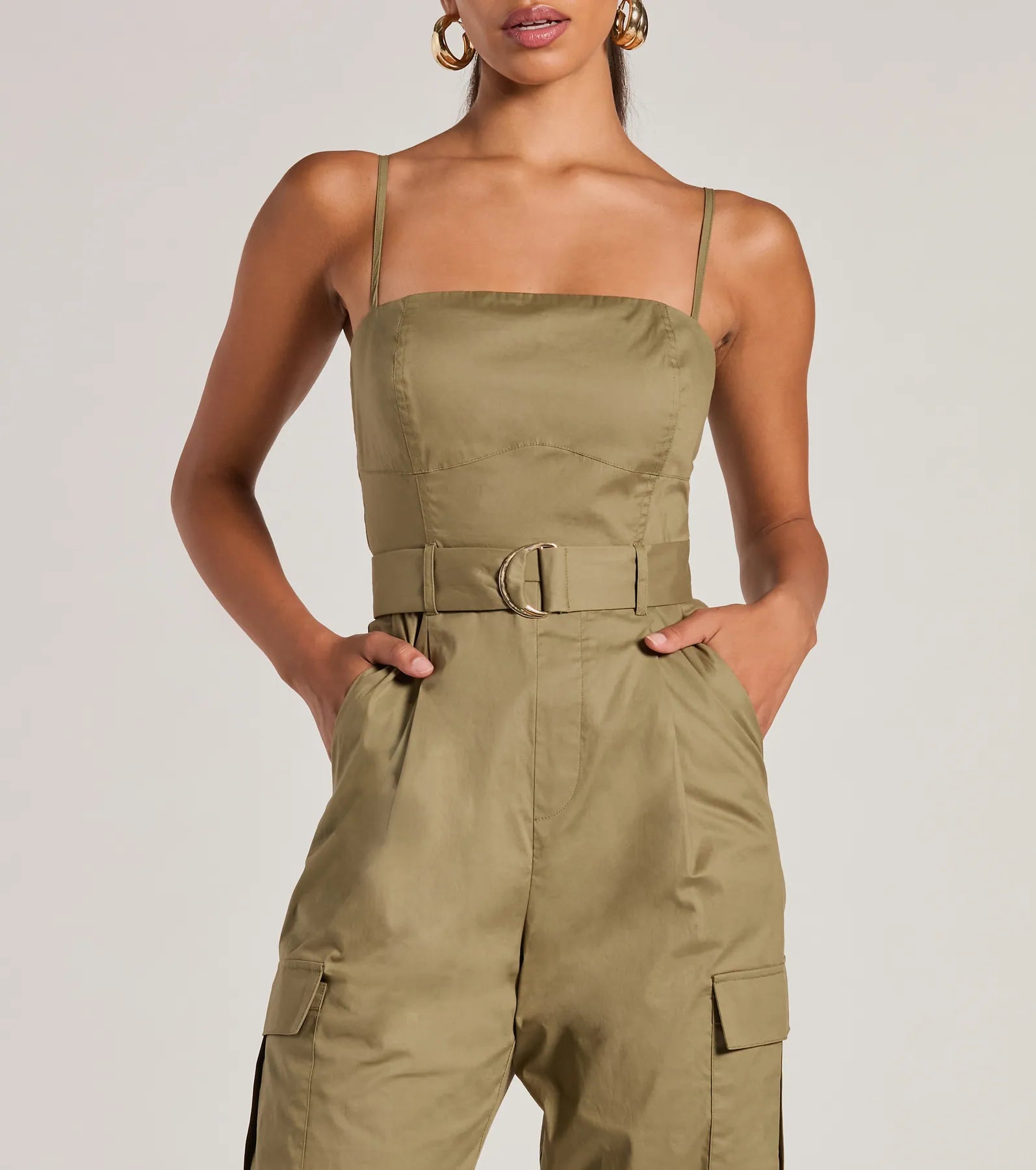 Ultimate Casual Chic: Sleeveless Belted Cargo Jumpsuit