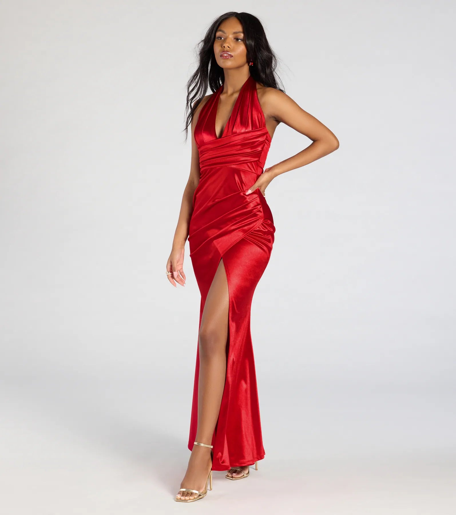 Premium Joanne Halter Slit Mermaid Satin Formal Dress - Ultimate Elegance