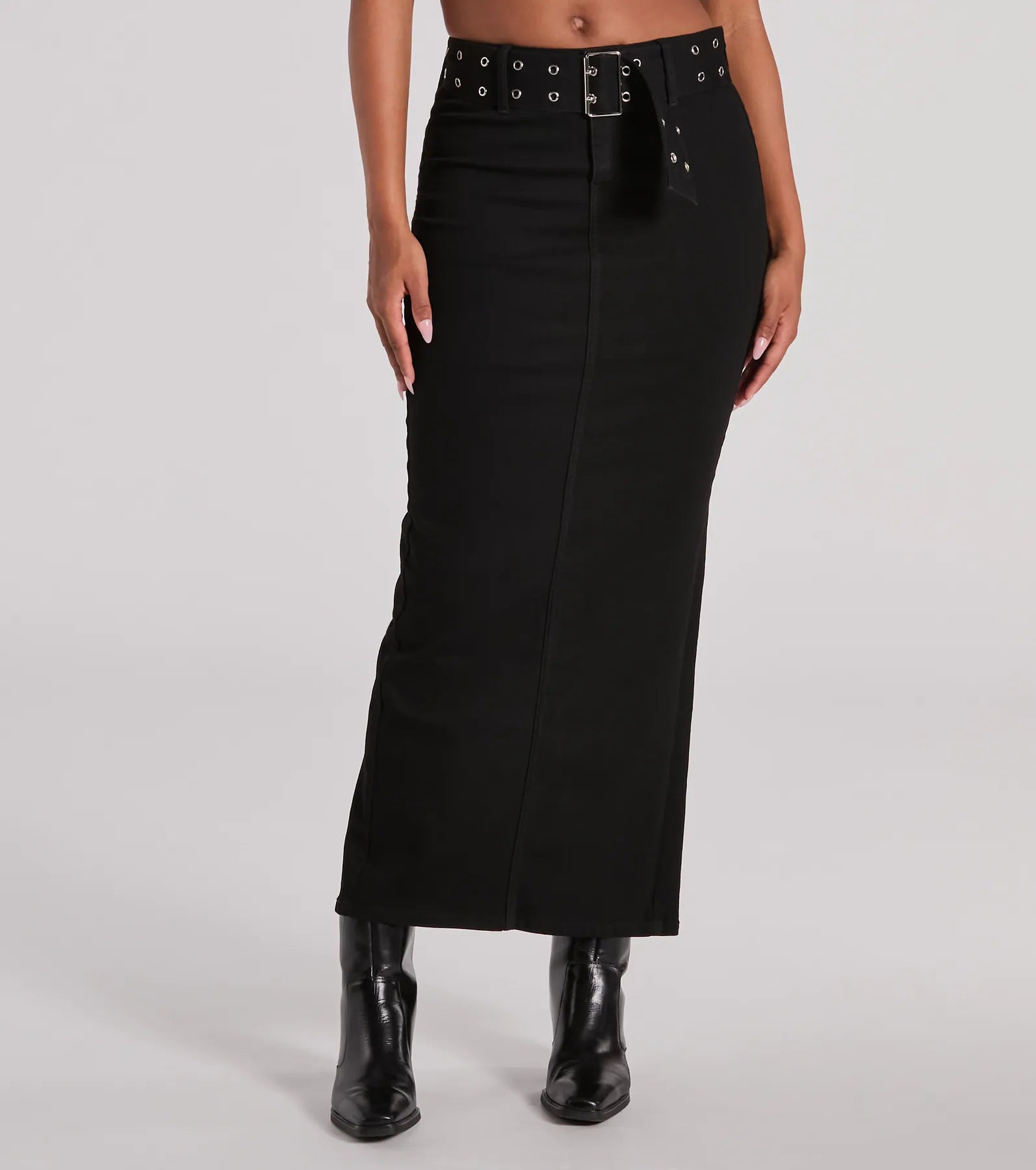 Ultimate High-Rise Belted Denim Maxi Skirt – Trendy & Flattering