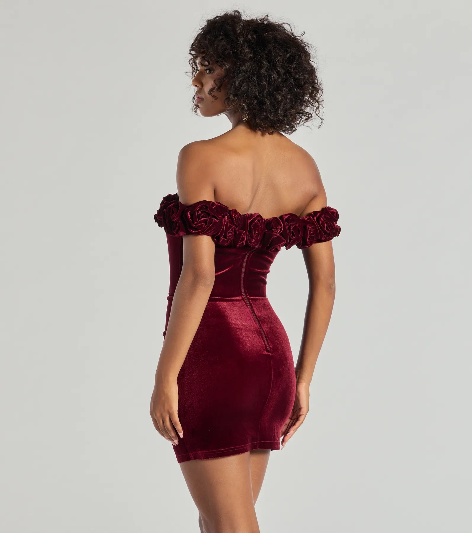 Premium Floral Velvet Off-The-Shoulder Mini Dress