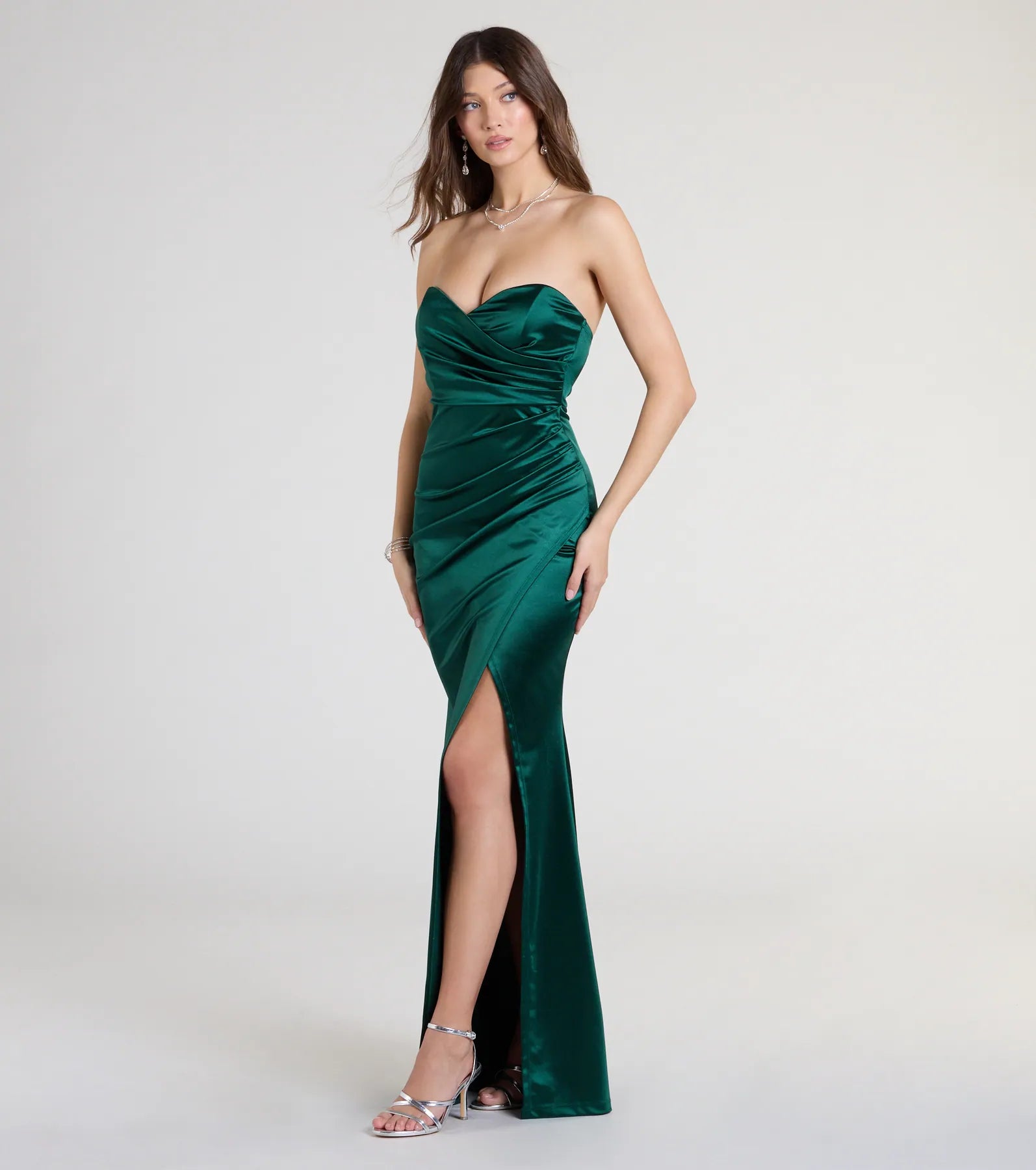 Premium Olive Strapless Mermaid Gown with High Slit