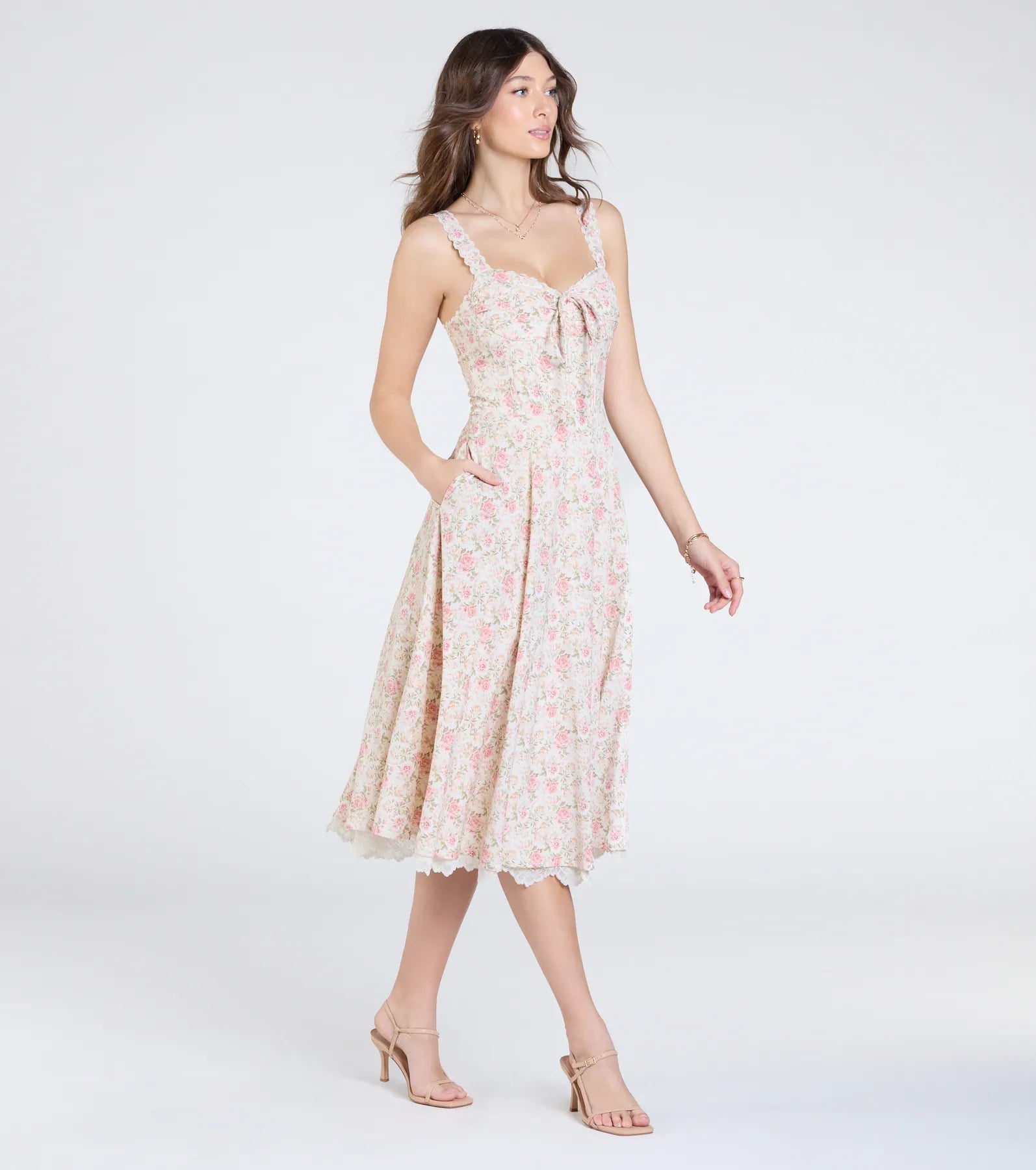 Premium Vintage Floral Corset Midi Dress - Ultimate Feminine Elegance