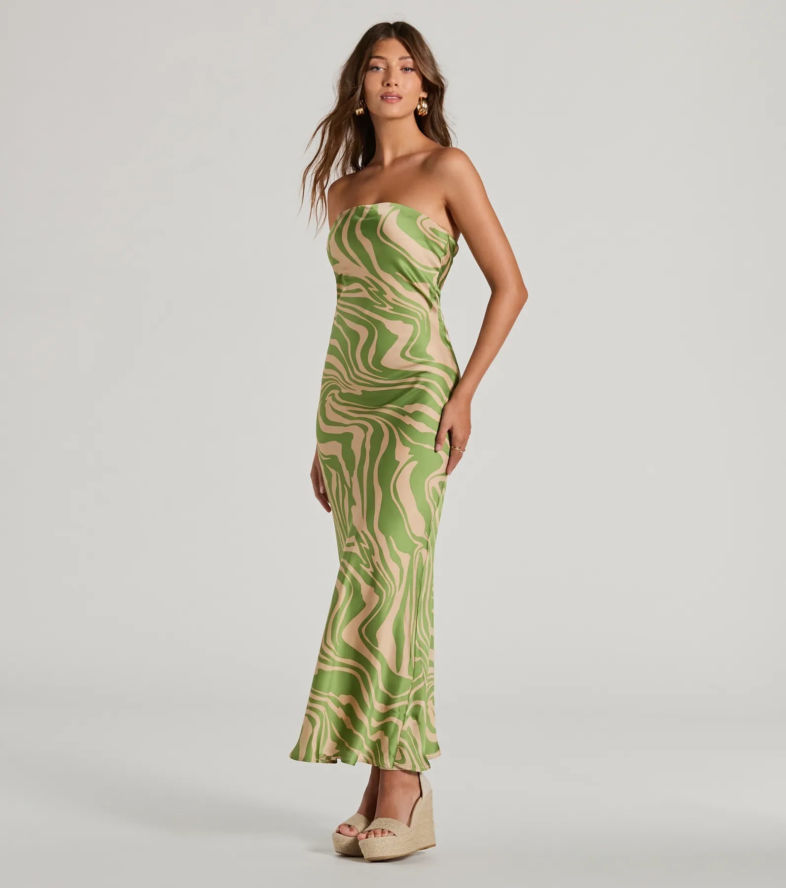 Ultimate Fierce Stripes Zebra Print Satin Maxi Dress