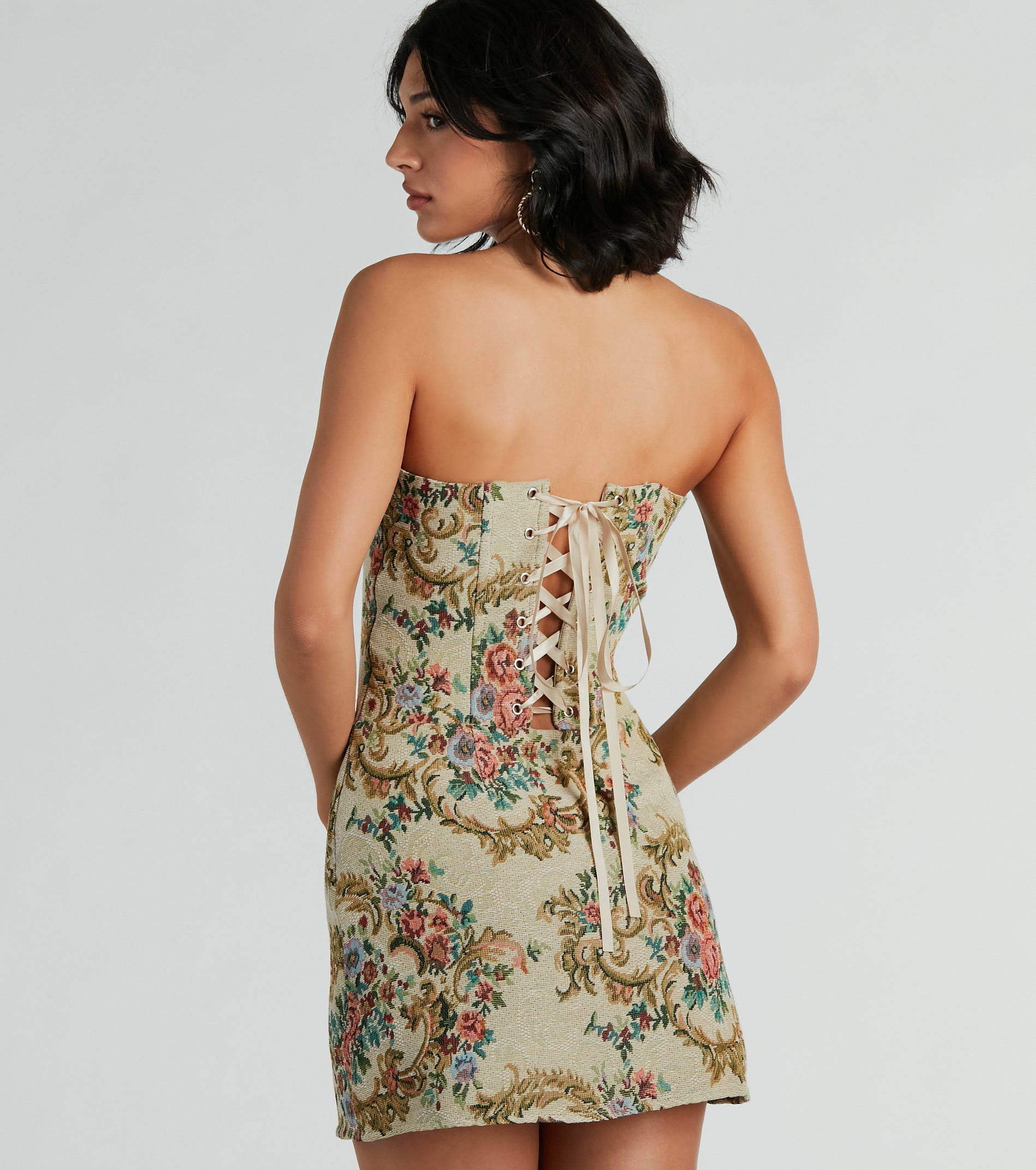 Ultimate Romance Lace-Up Floral Mini Dress