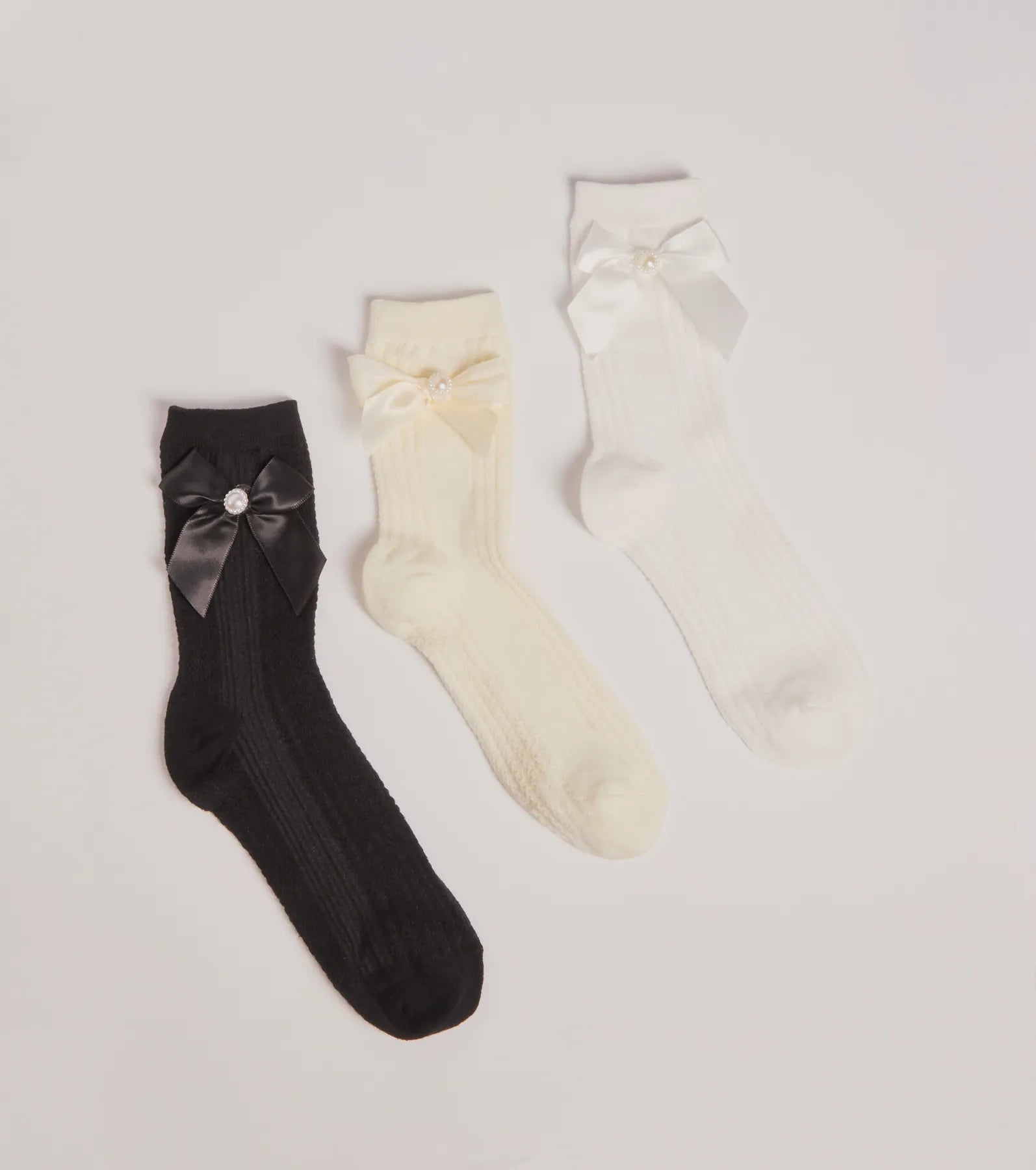 Premium Cozy Glam Bow & Faux Pearl Sock Trio Pack