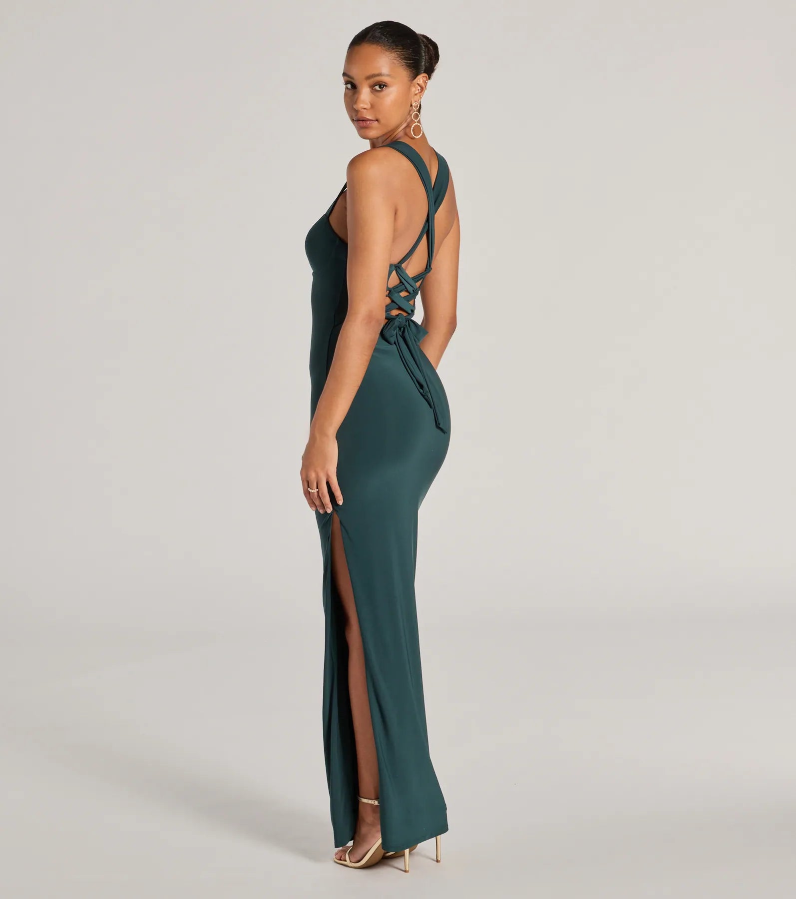 Premium Marleigh Lace-Up High Slit Evening Gown