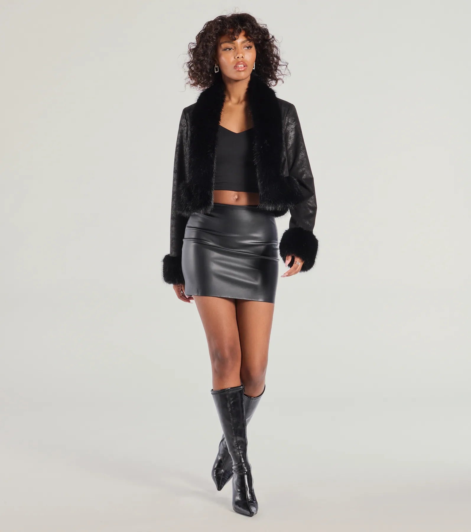 Premium Faux Fur Trim Cropped Jacket - Ultimate Style Statement