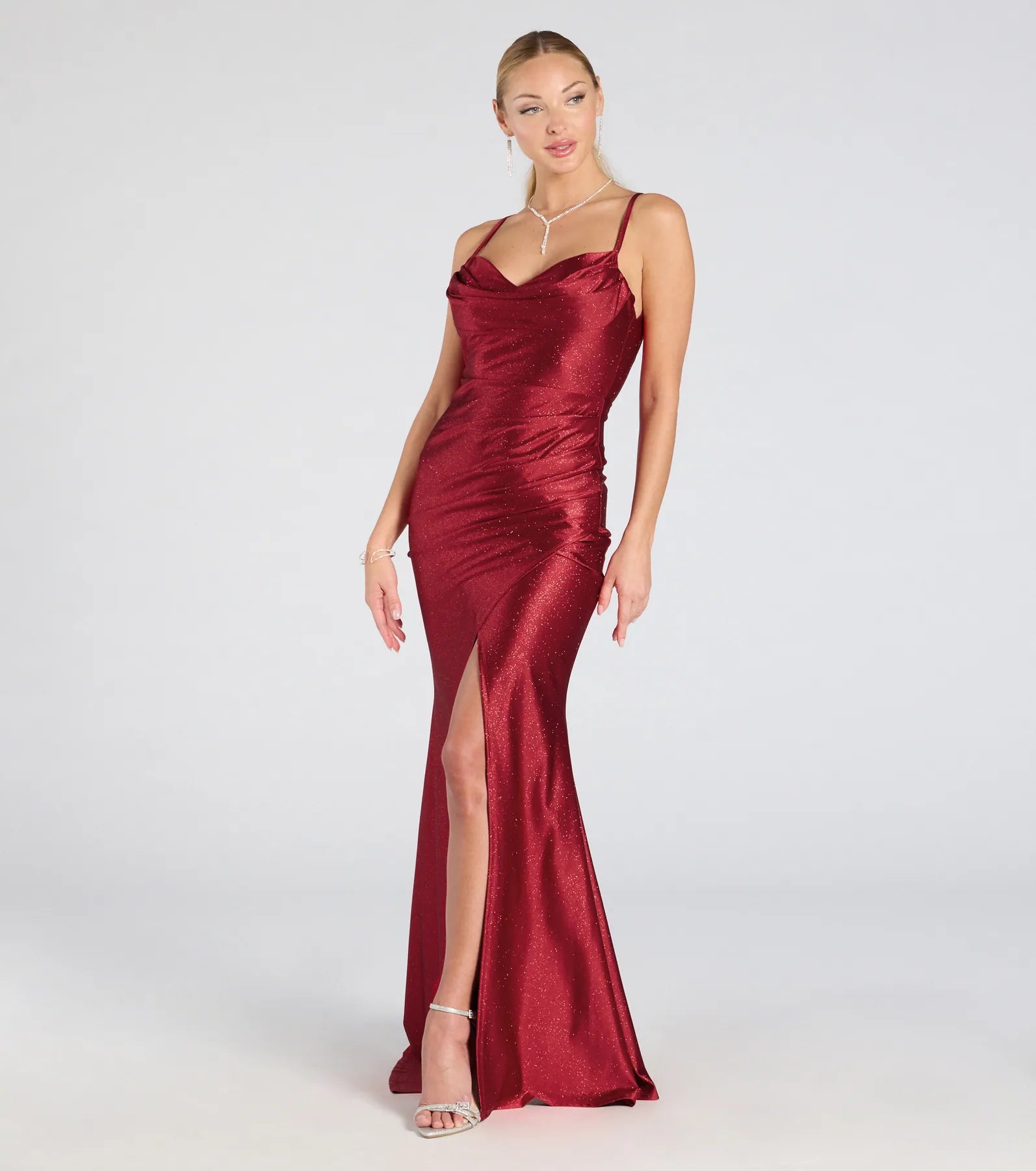 Premium Joyce Glitter Wrap Dress | Open Back Formal Gown