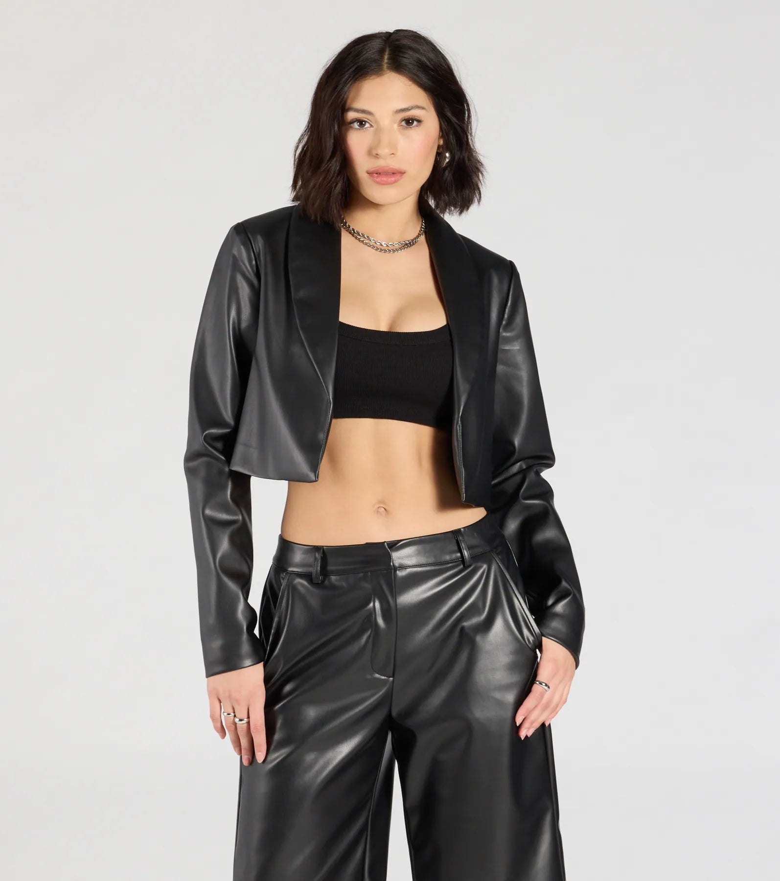 Premium Chic Faux Leather Cropped Blazer - Ultimate Style Upgrade