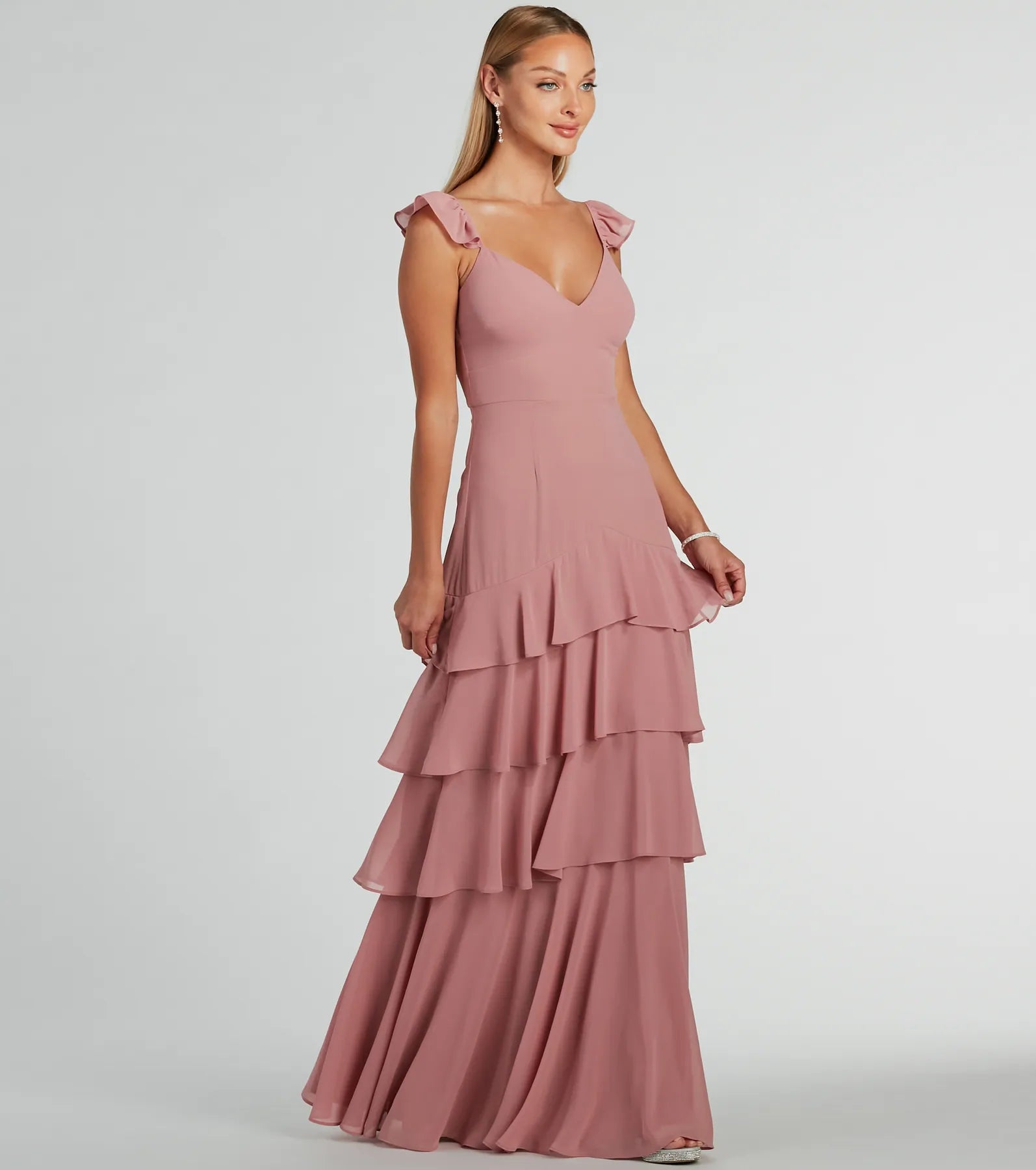 Premium Adalee Flutter Strap Ruffled Chiffon Formal Dress - Ultimate Elegance