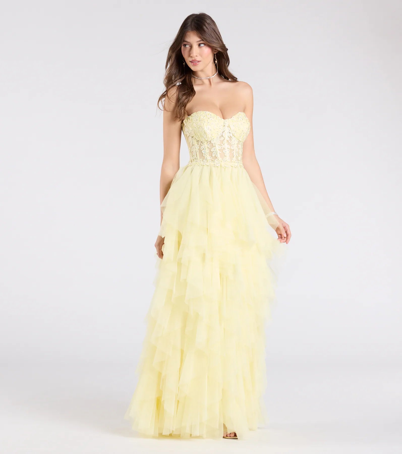 Keyla Premium Floral Applique Tiered Ruffle Tulle Gown - Ultimate Elegance